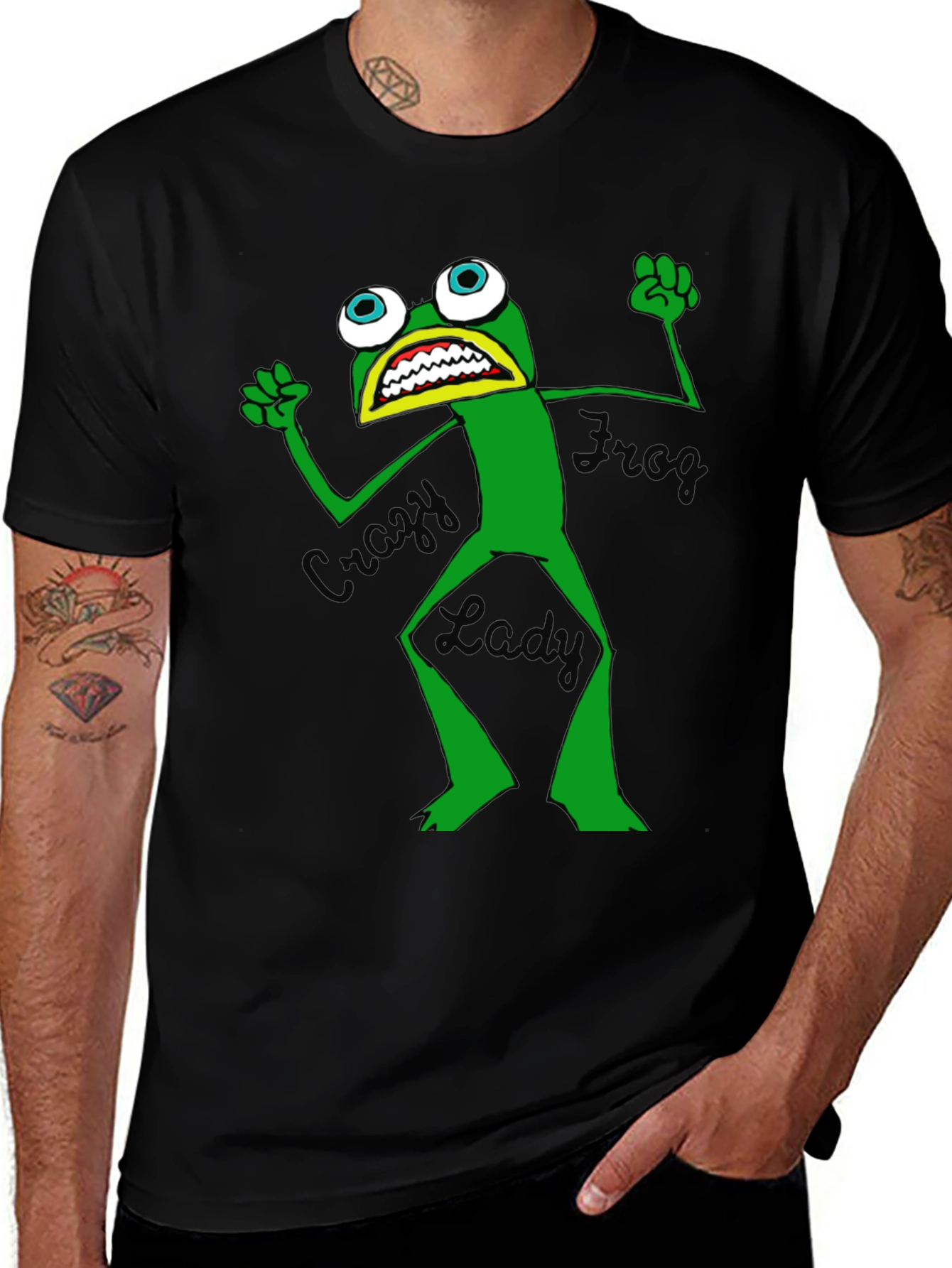 Variant 4 of Crazy Frog Lady Graphic T-Shirt - Unisex Black Tee