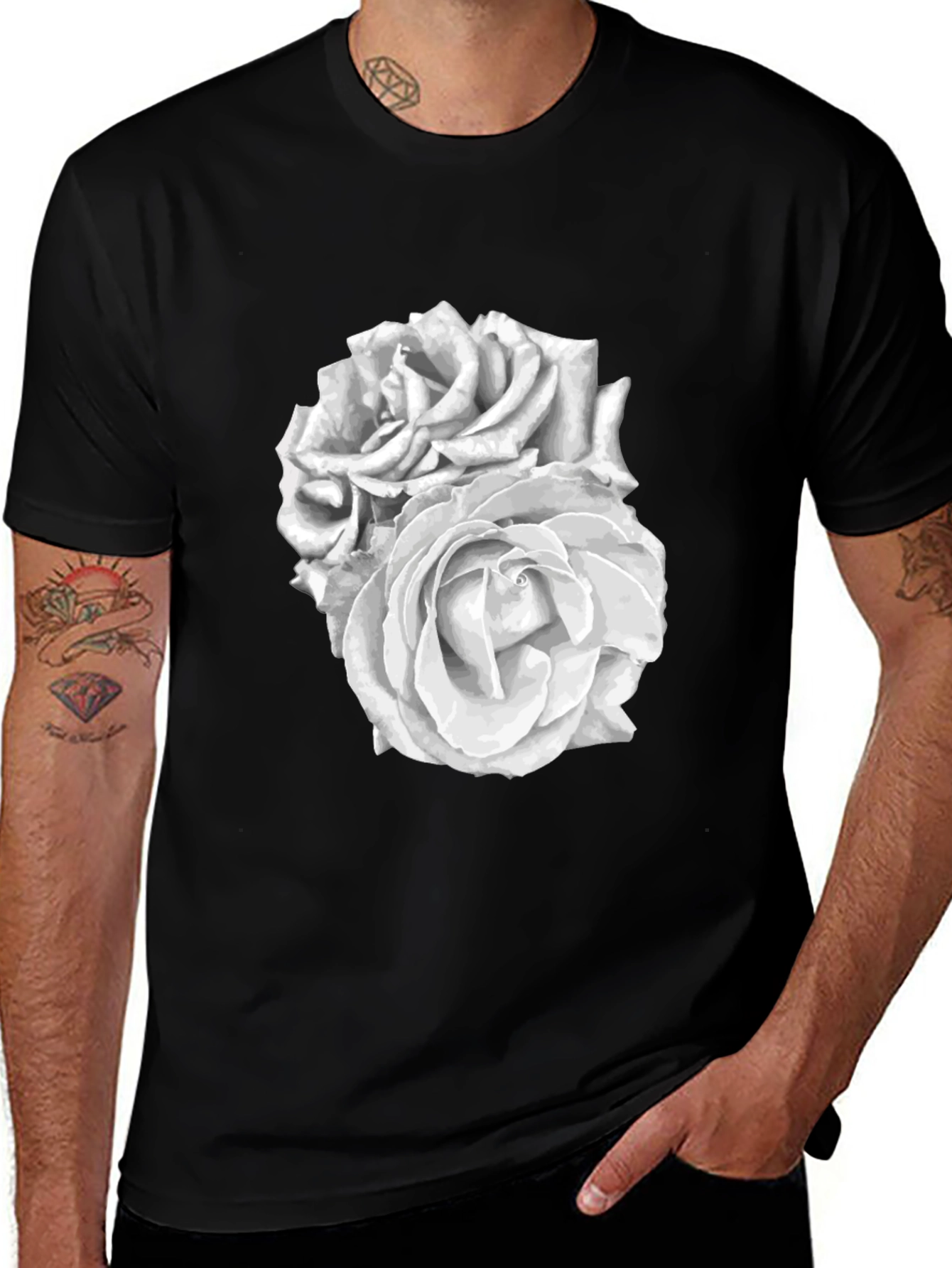 Variant 8 of Black Rose Graphic Tee - Stylish Floral Design