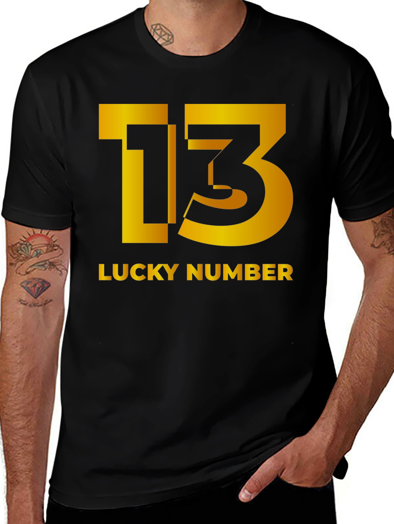 Lucky Number 13 Graphic Tee - Black Cotton