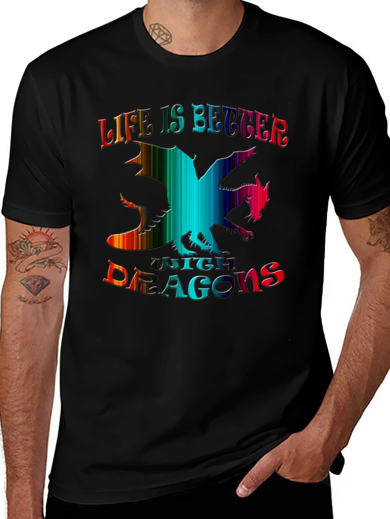 Variant 5 of Life is Better with Dragons Black Graphic Tee