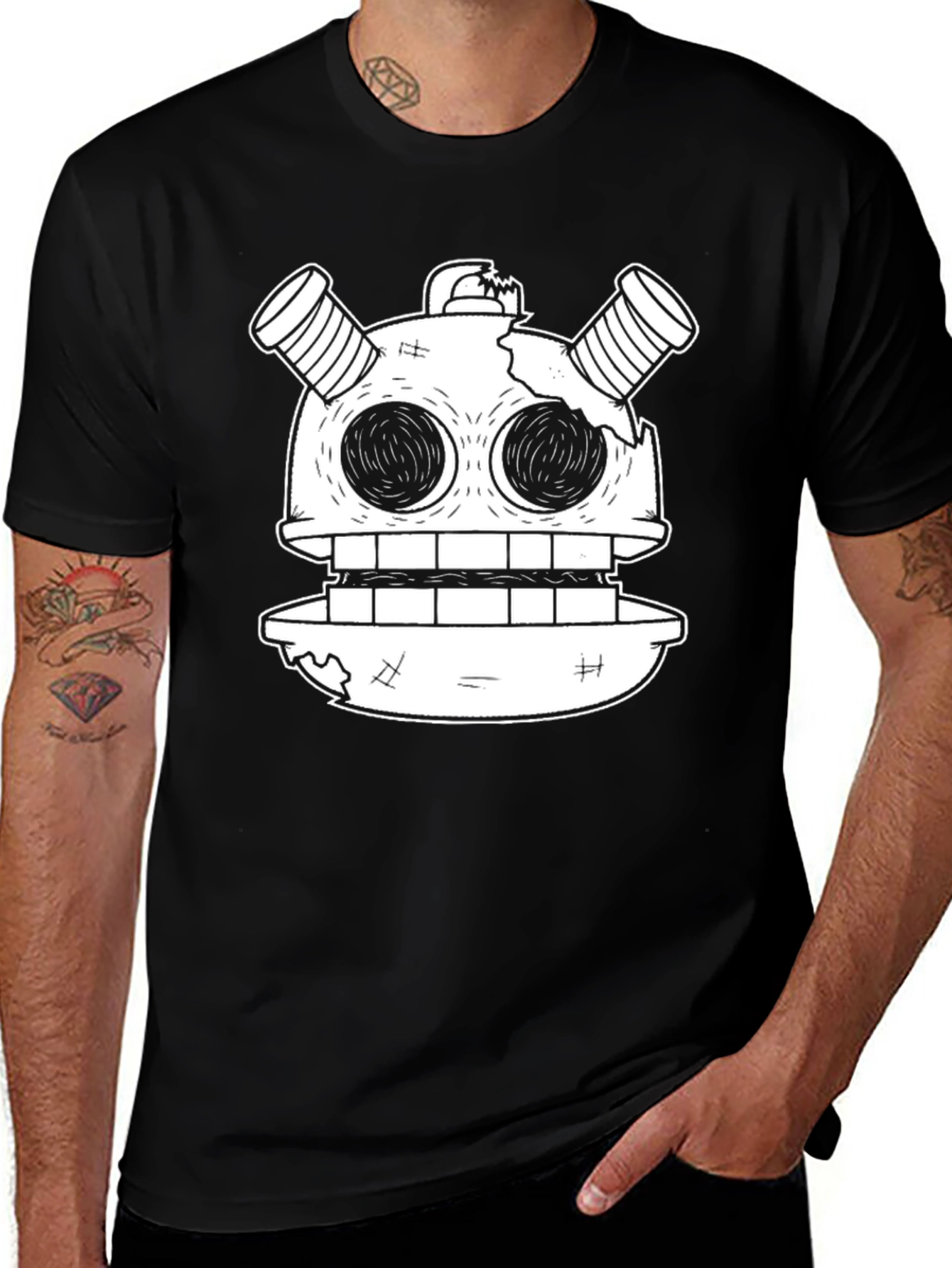 Variant 20 of Robot Head Graphic Tee - Unique Cartoon Design