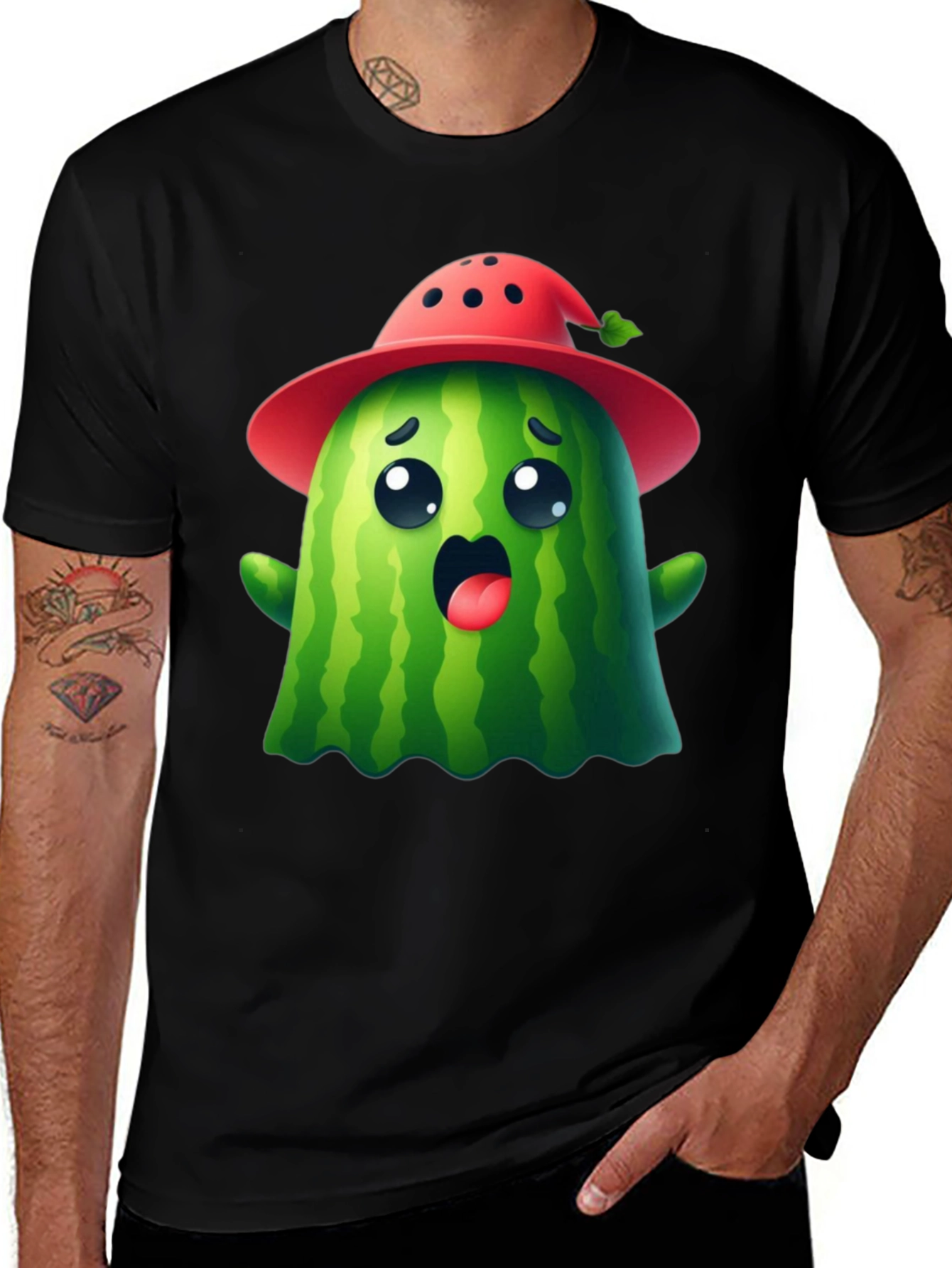 Variant 30 of Cute Watermelon Ghost T-Shirt - Halloween Ready!