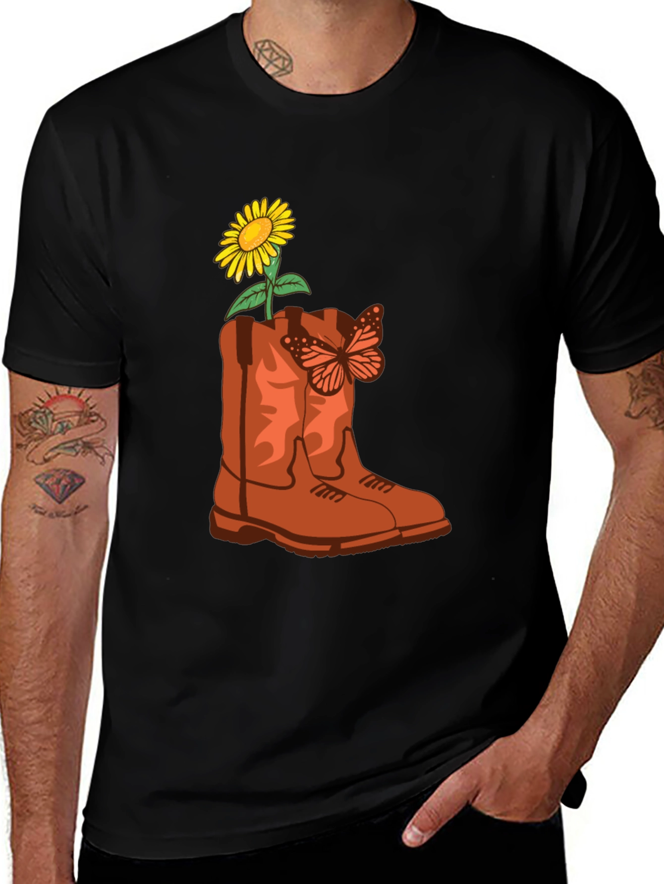 Variant 17 of Sunflower & Butterfly Cowboy Boot Graphic Tee