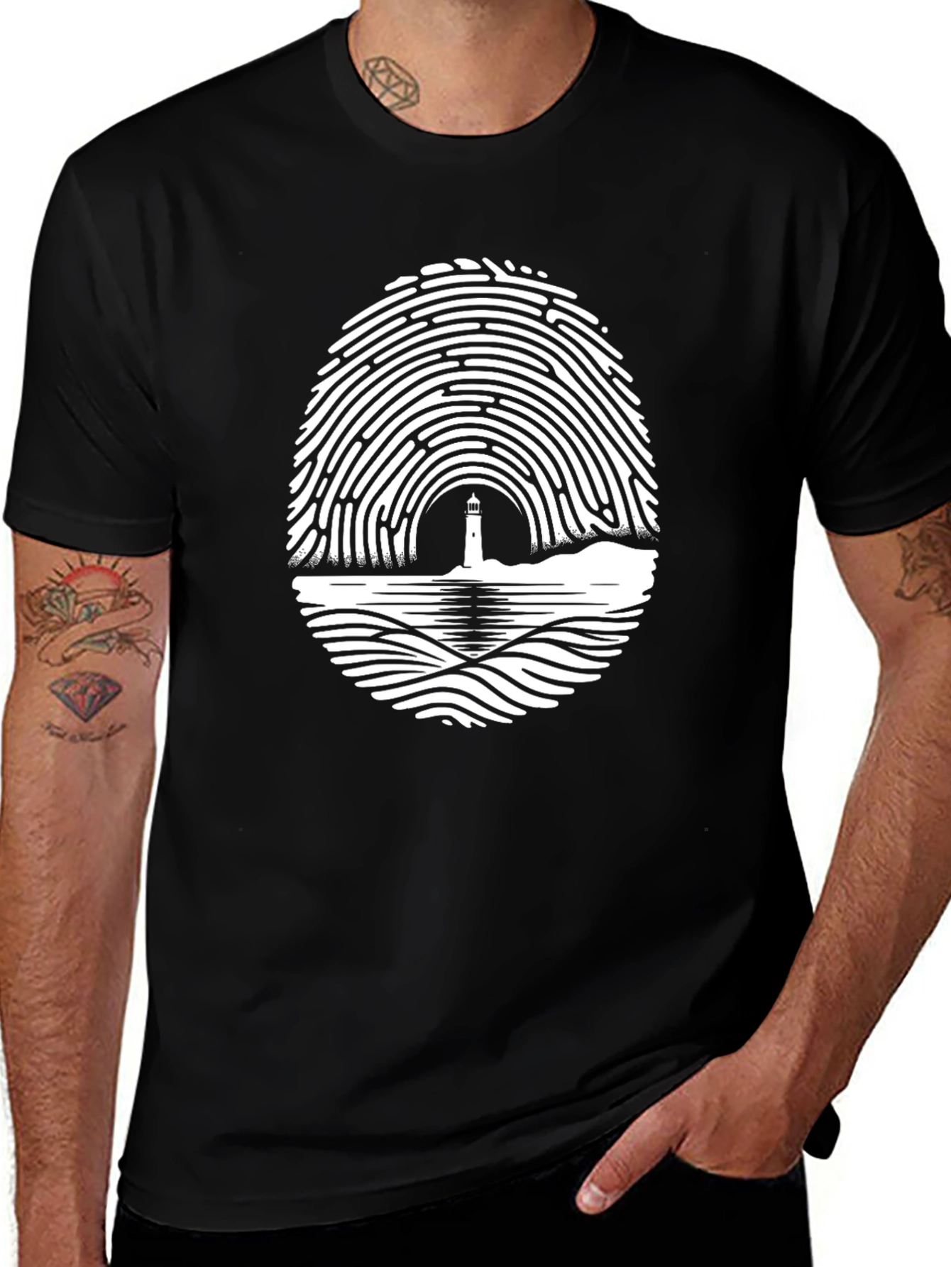 Variant 21 of Lighthouse Fingerprint Tee - Unique Graphic T-Shirt