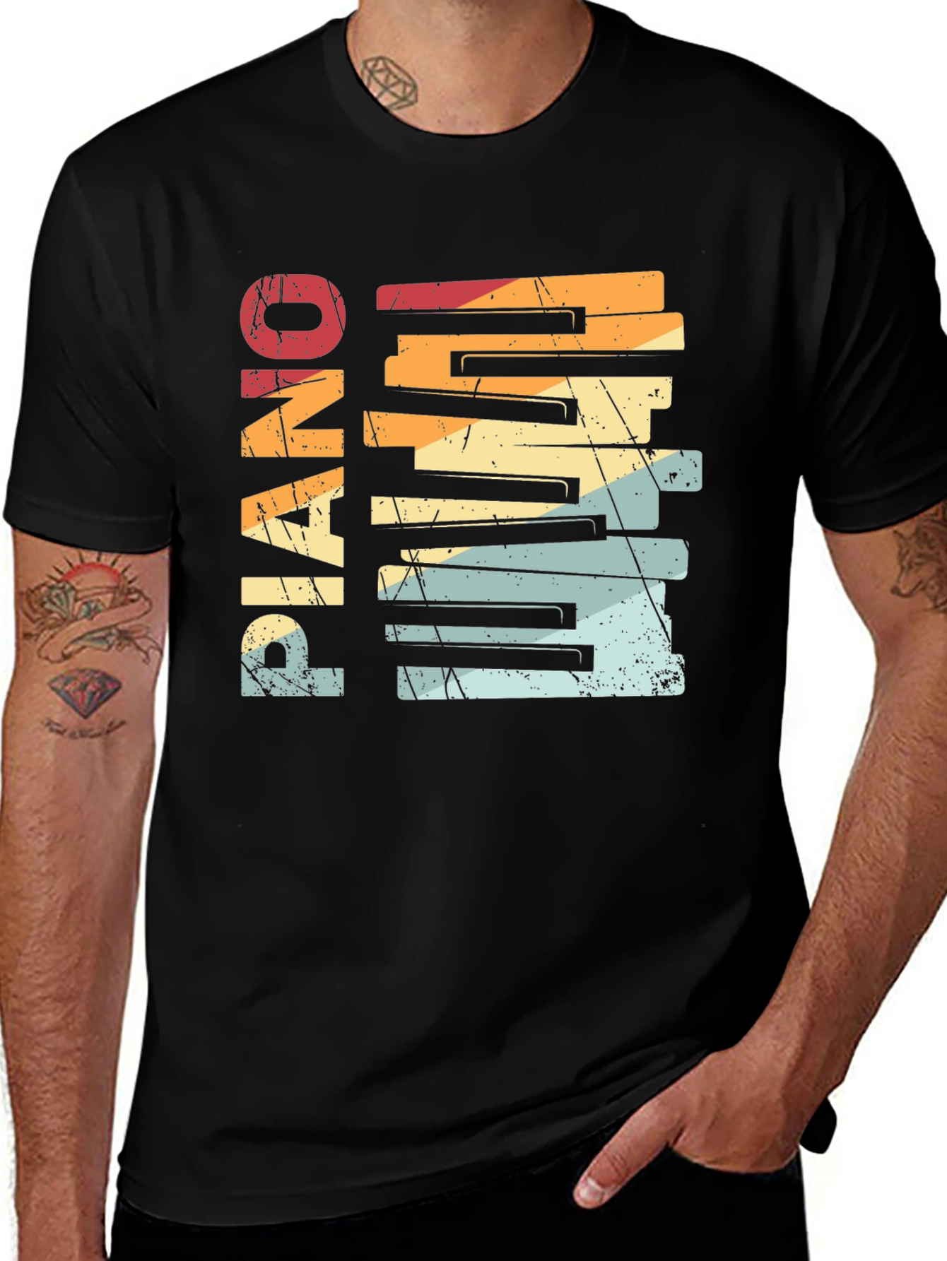 Vintage Piano Keys Graphic T-Shirt - Retro Style Musician Tee