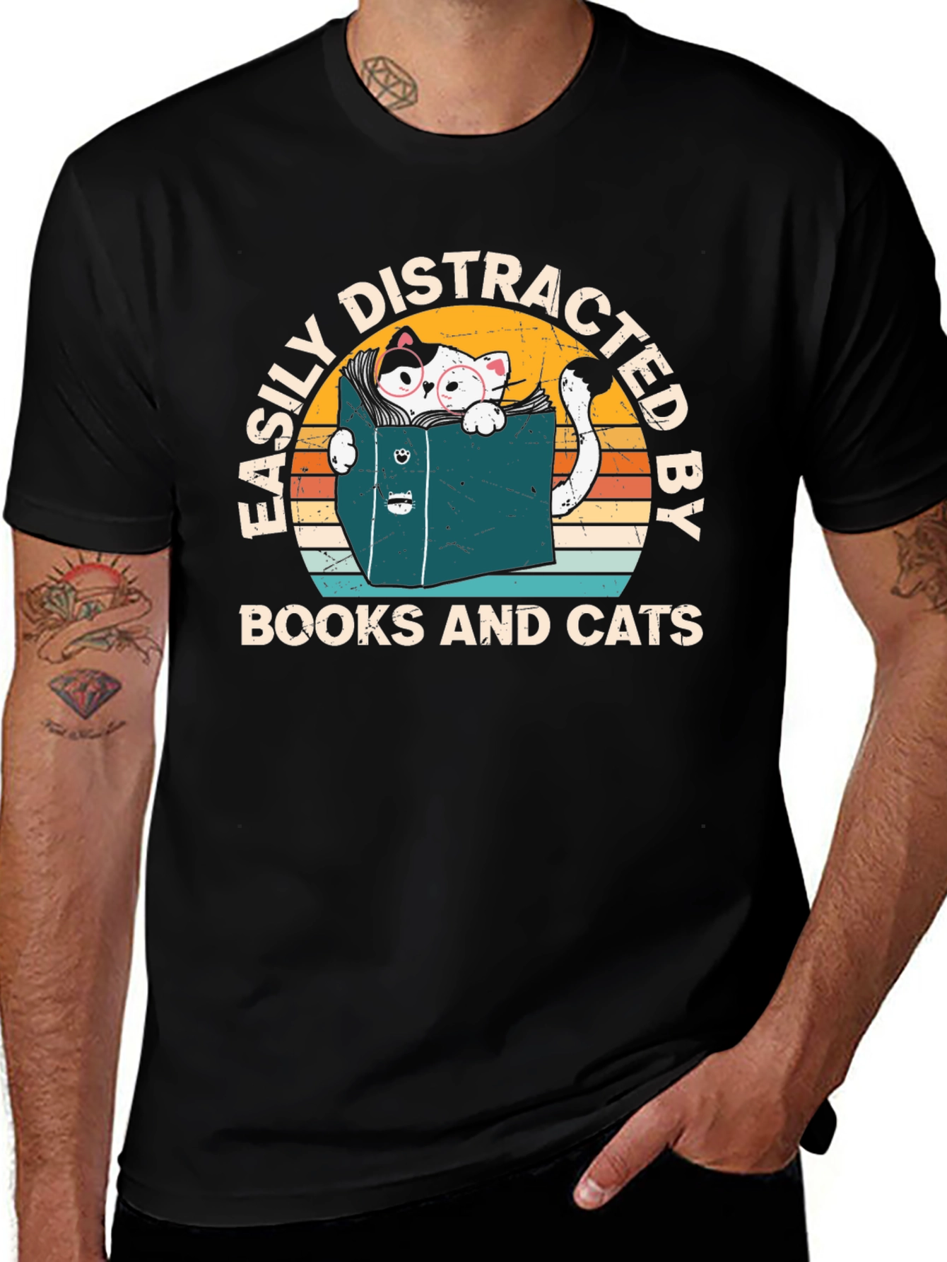 Variant 10 of Easily Distracted by Books and Cats T-Shirt