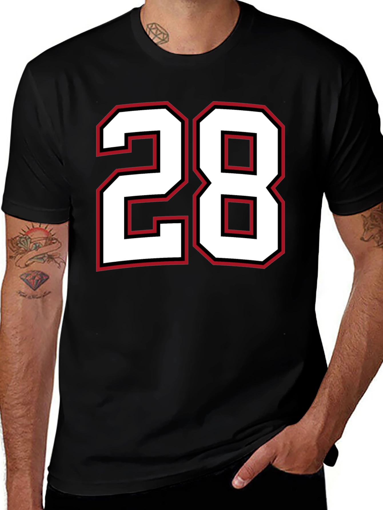 Variant 22 of Black T-Shirt with Number 28 Graphic