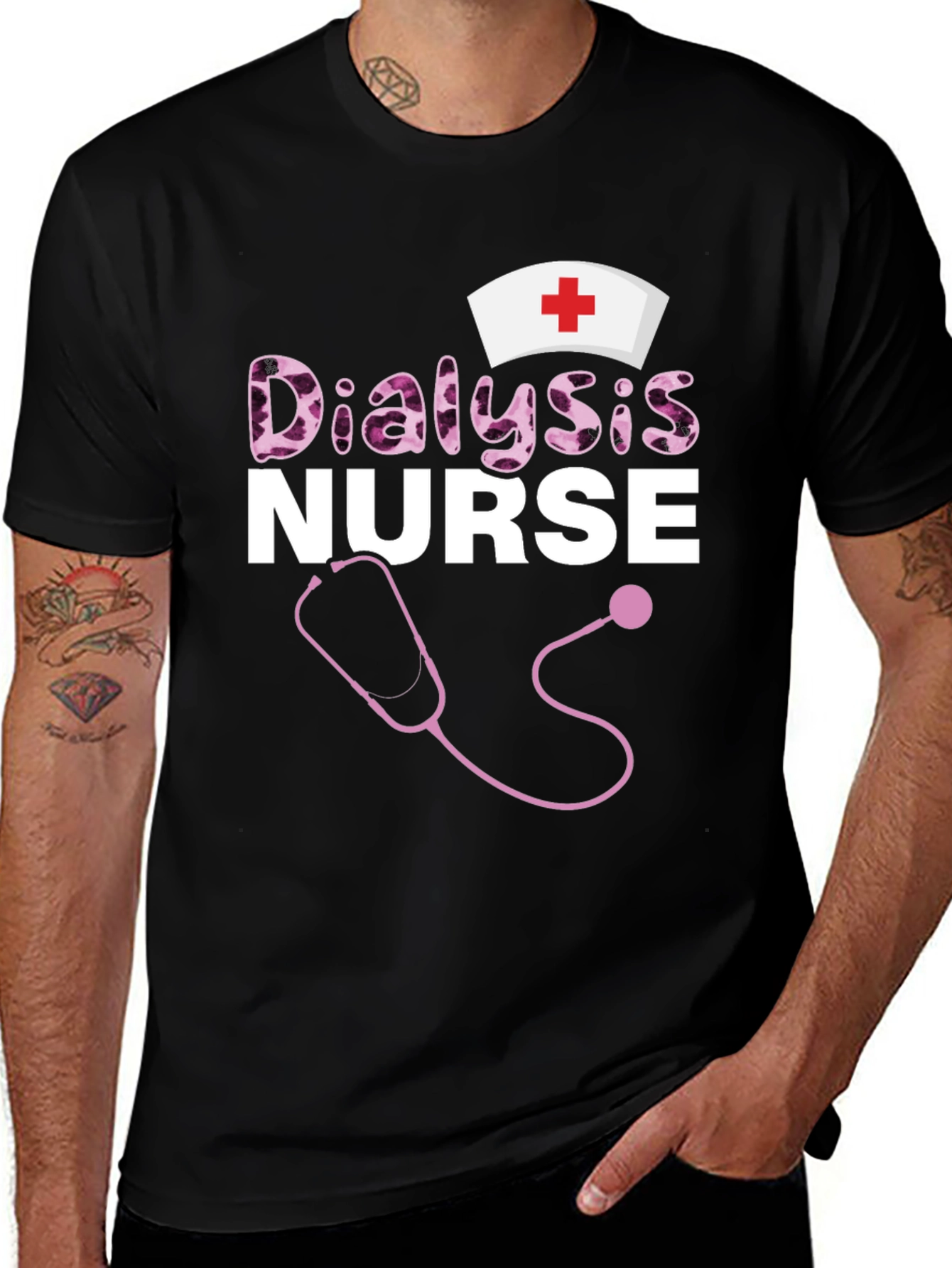 Variant 29 of Dialysis Nurse T-Shirt - Stethoscope and Nurse Cap Design