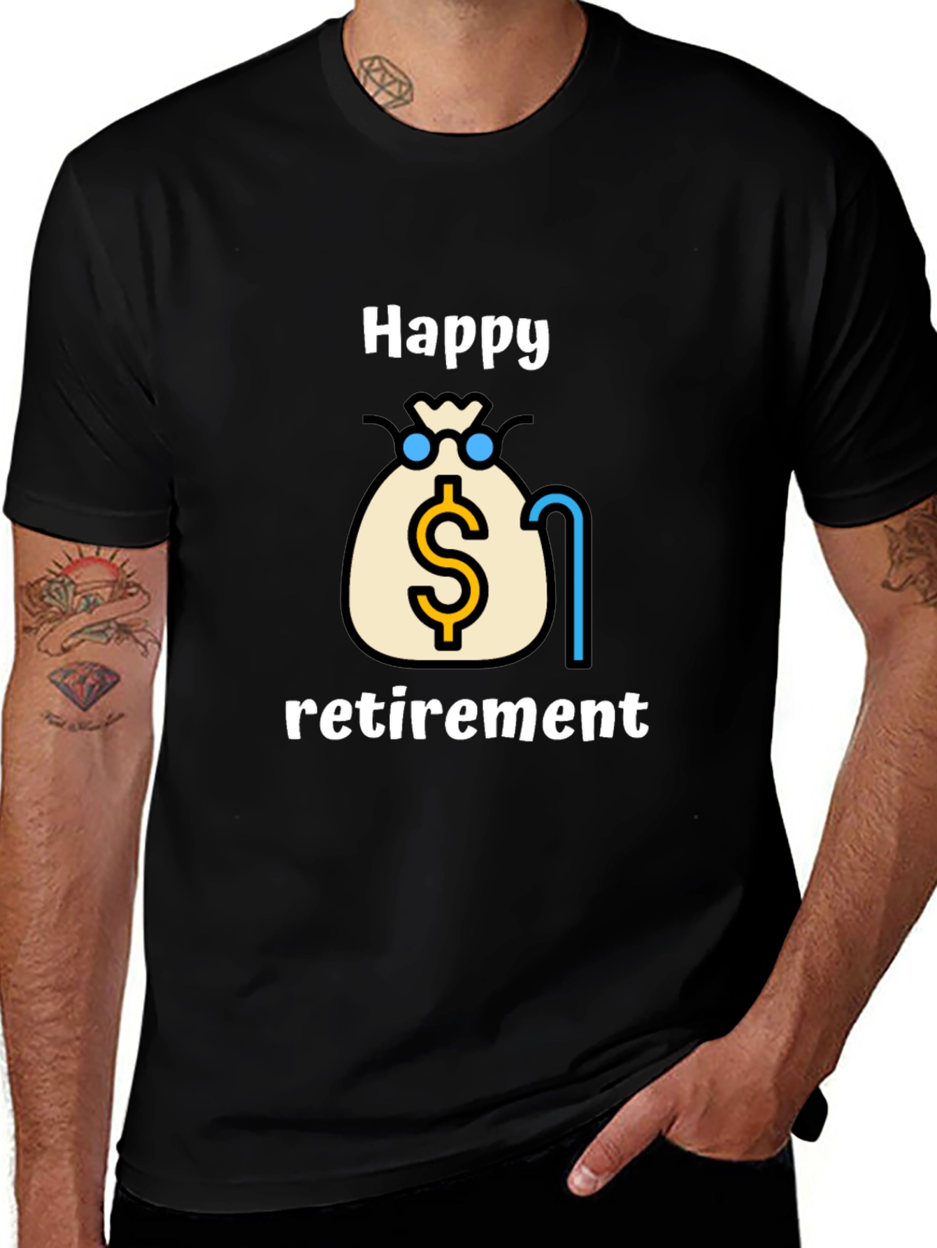 Variant 21 of Happy Retirement Graphic Tee - Black Cotton Blend