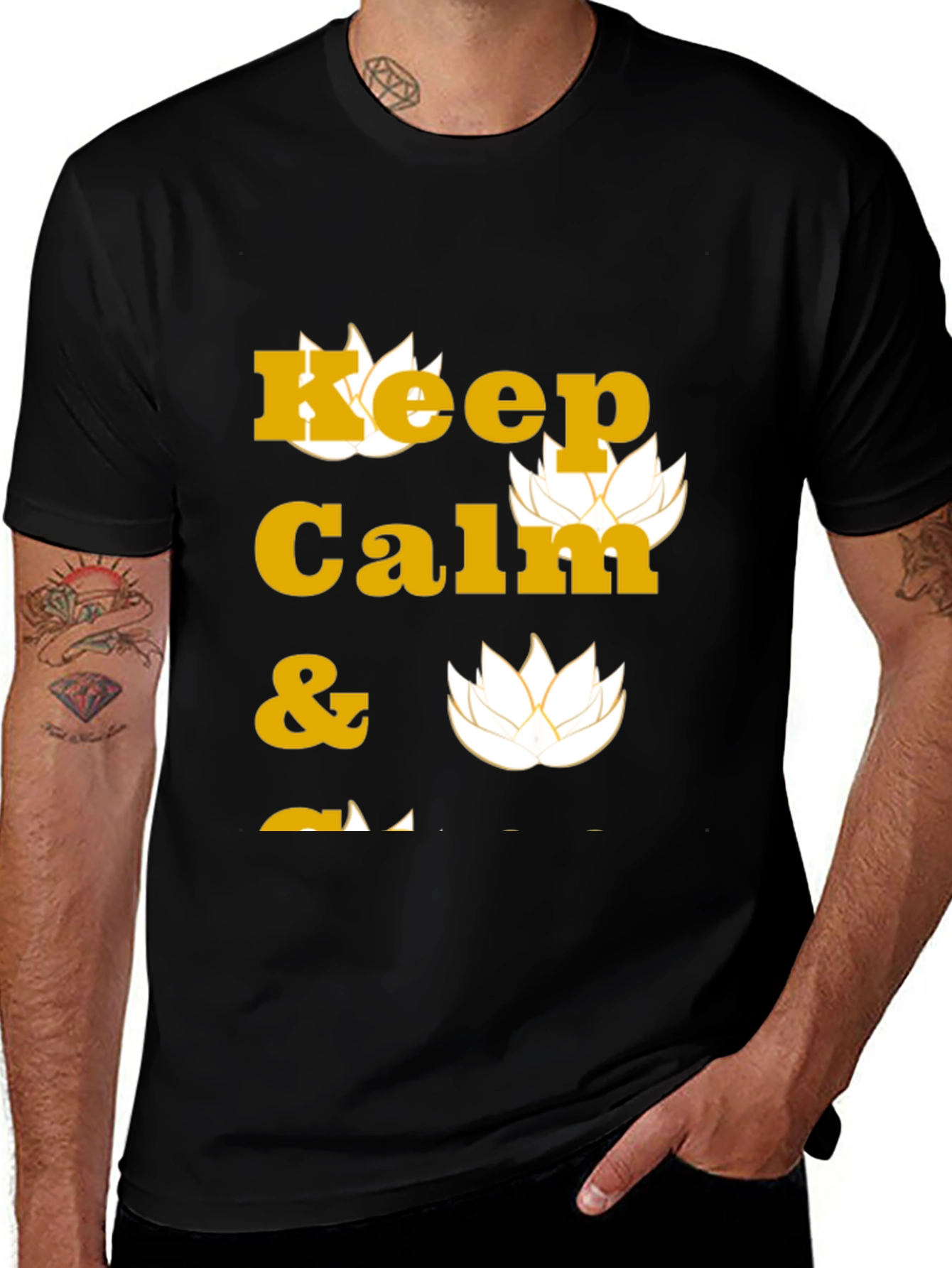 Variant 15 of Keep Calm Black T-Shirt with Lotus Design