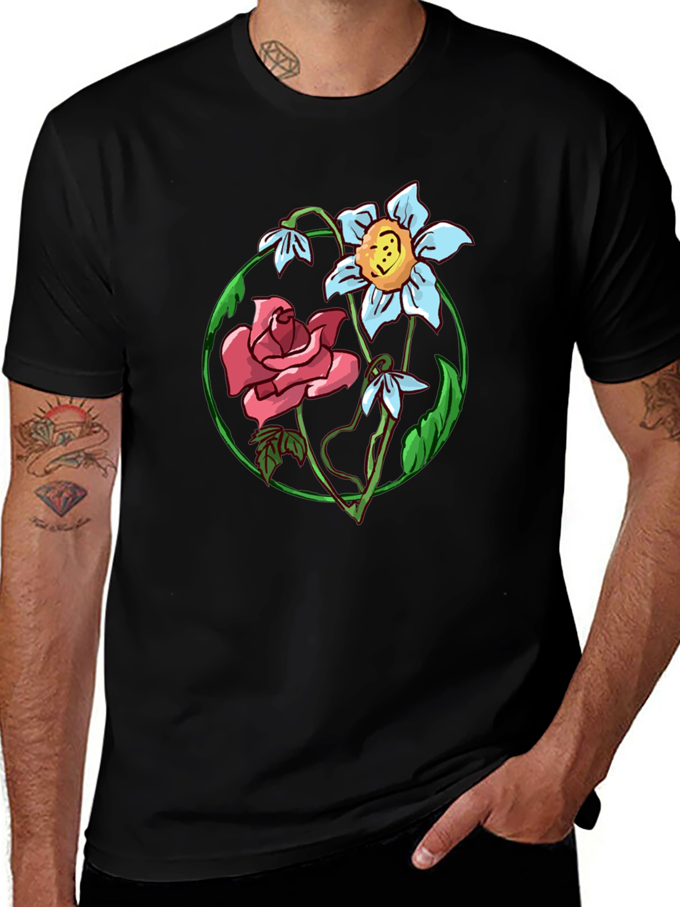 Variant 11 of Floral Graphic Print Black T-Shirt