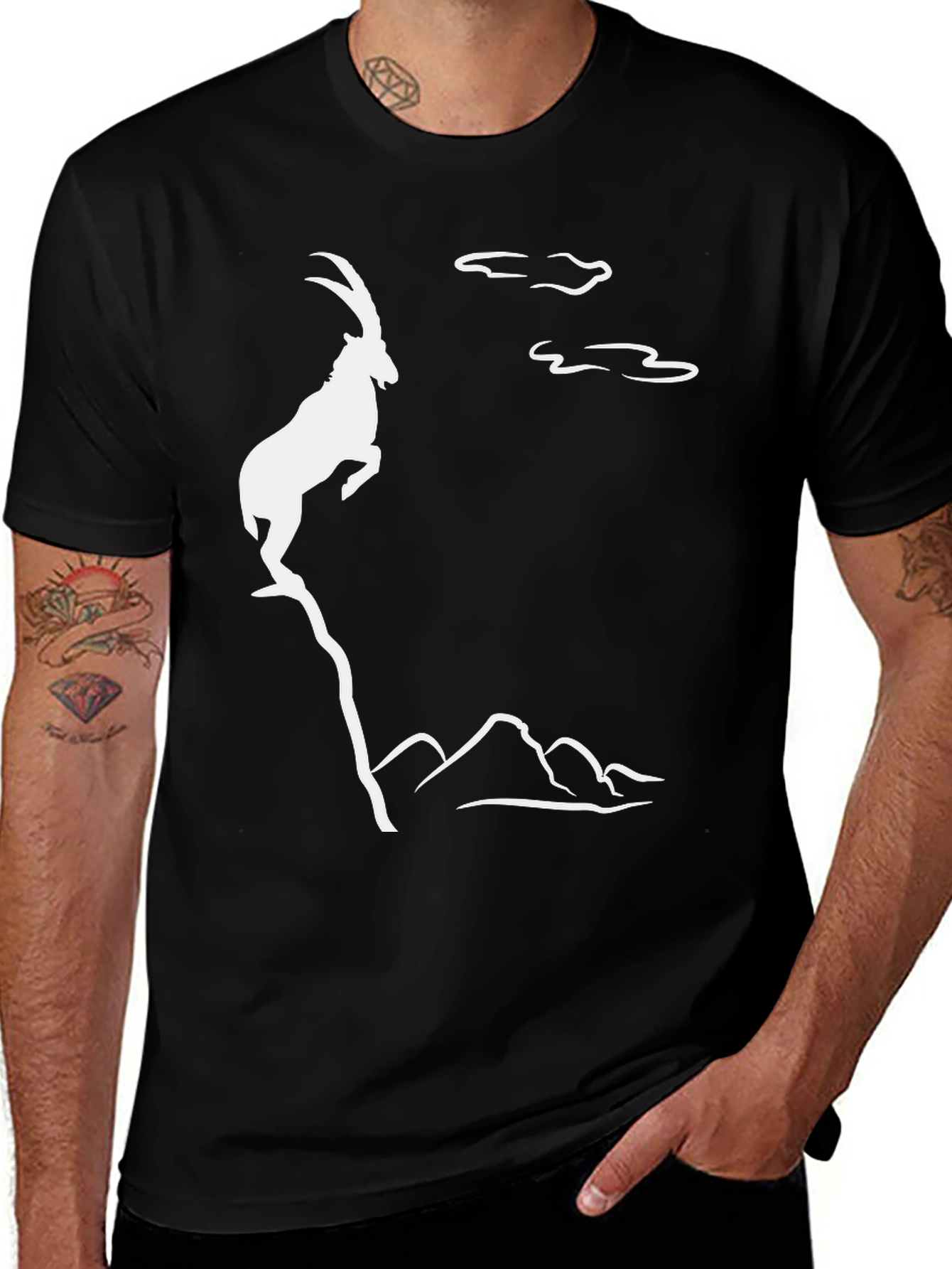 Variant 15 of Mountain Goat Graphic Tee - Black Cotton T-Shirt