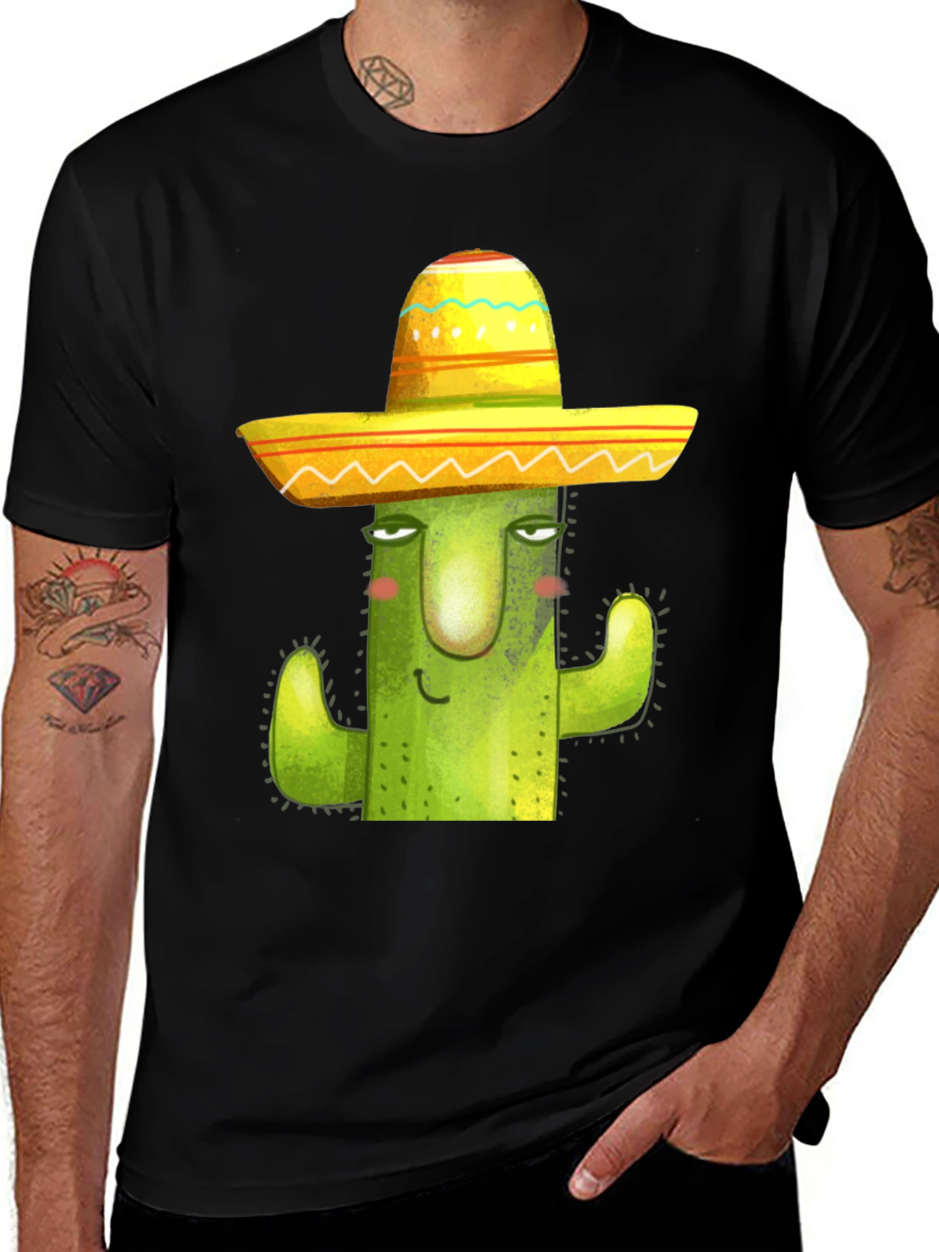 Variant 7 of Cactus in Sombrero Graphic Tee - Black Cotton Blend