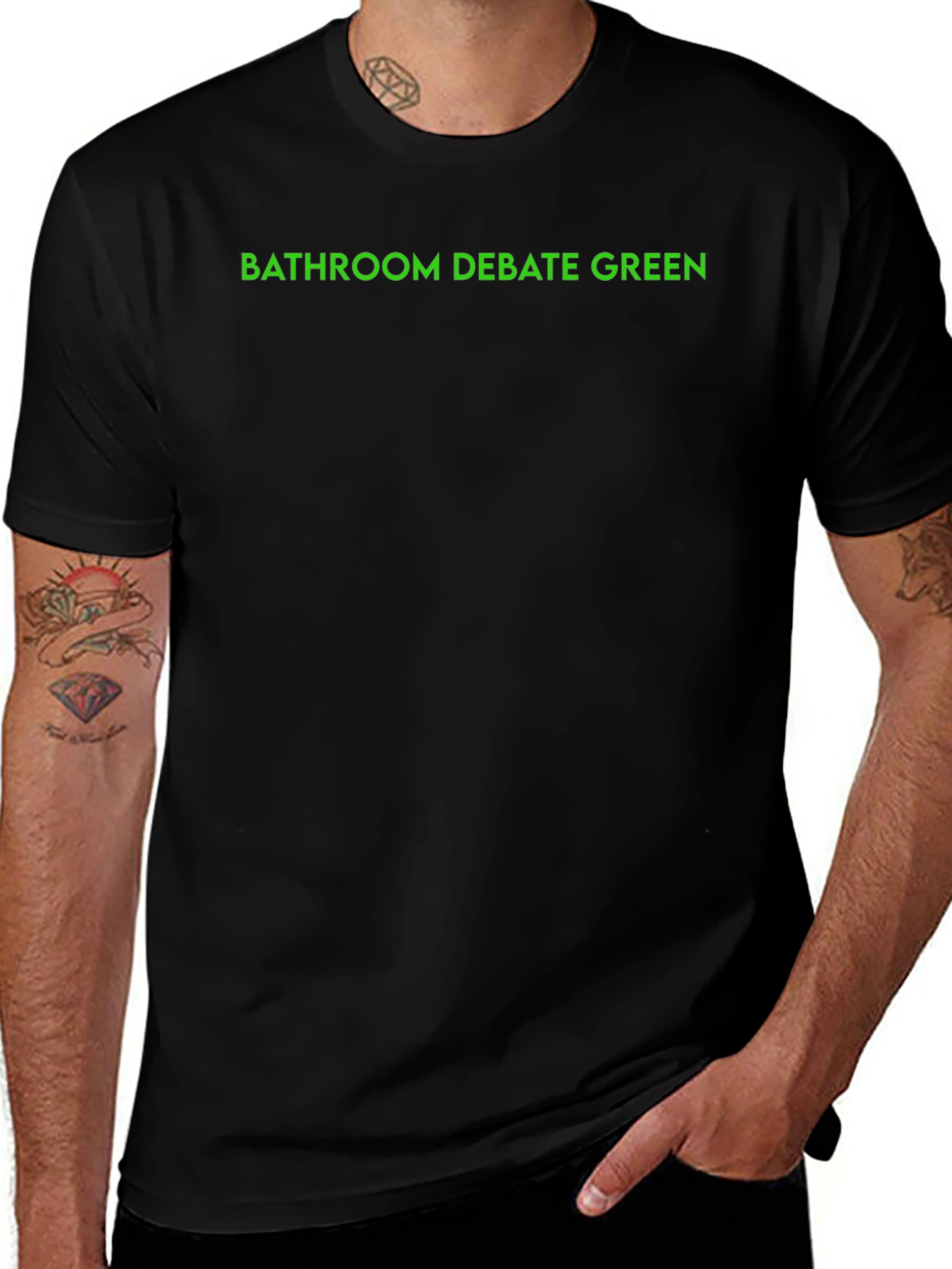 Variant 21 of Bathroom Debate Green Text Black T-Shirt