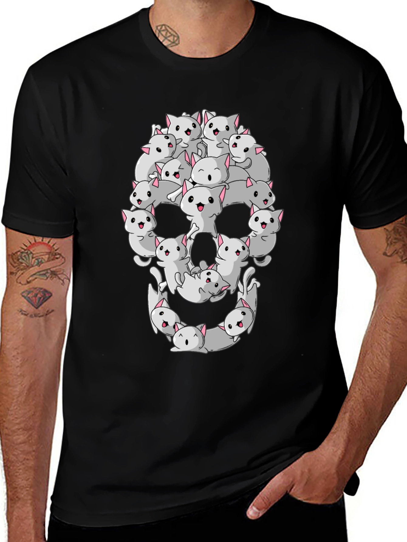Variant 5 of Cat Skull Graphic Tee - Unique Design