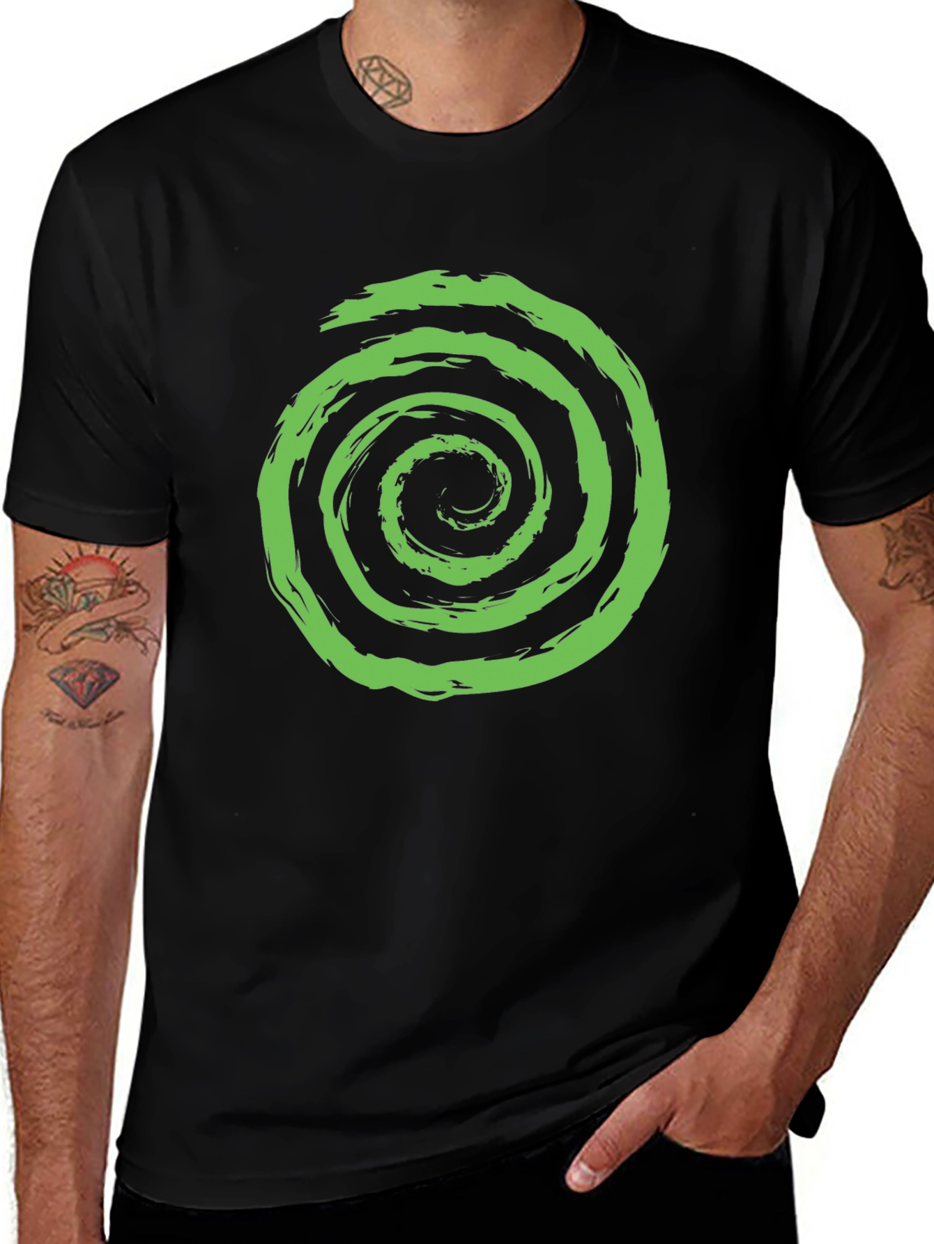 Variant 27 of Green Spiral Graphic Black T-Shirt