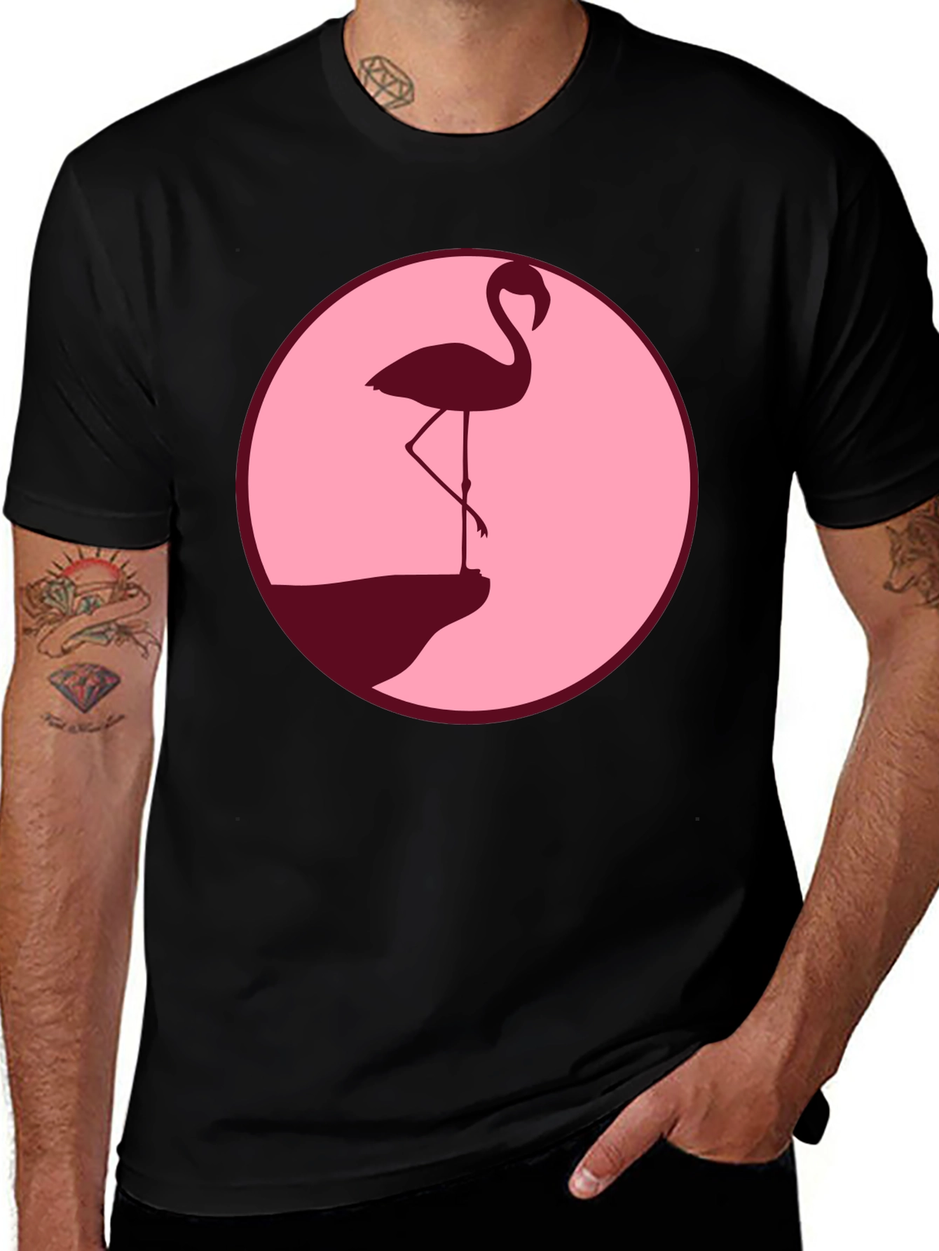 Variant 23 of Flamingo Silhouette Graphic Tee - Pink Circle Design