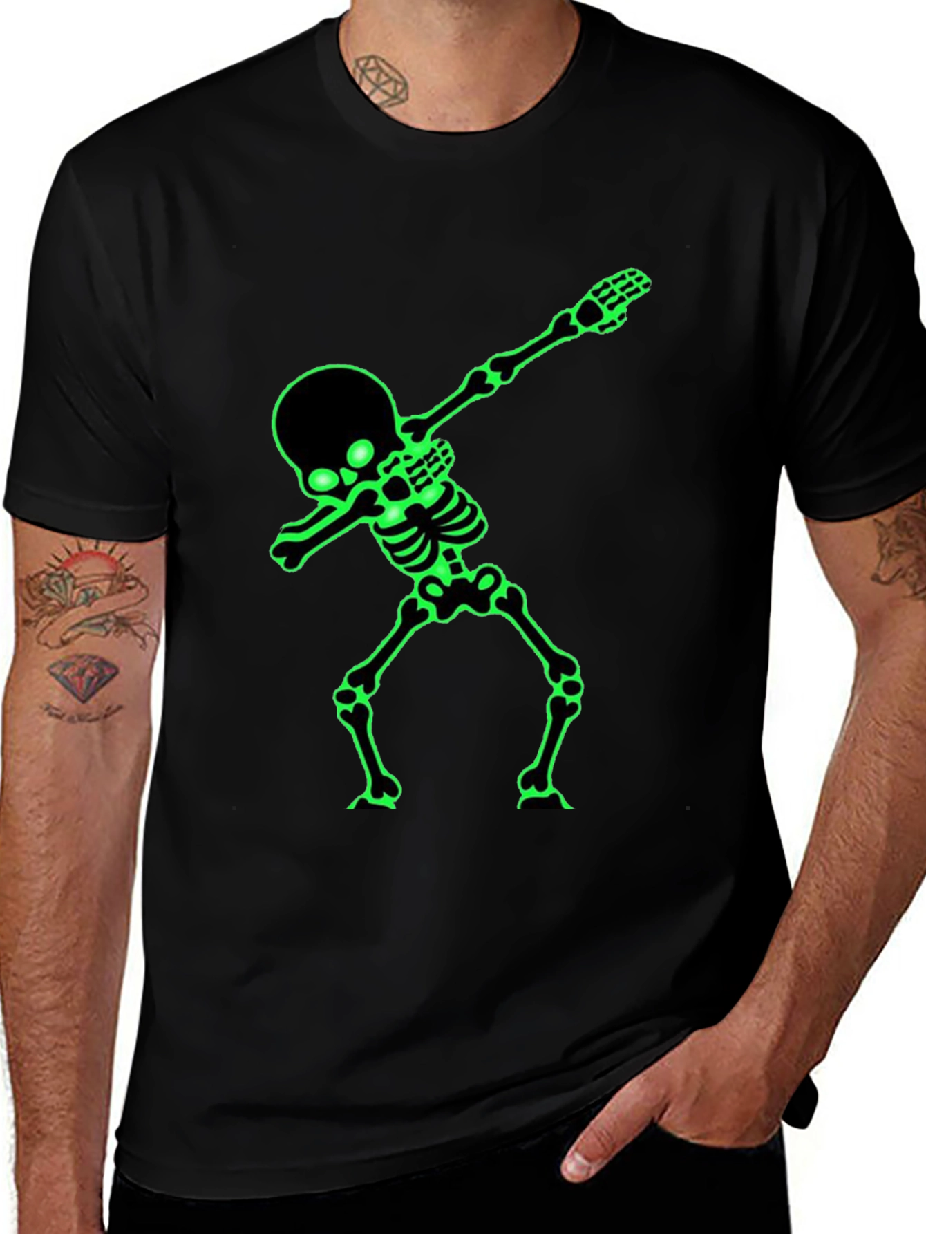 Glow-in-the-Dark Skeleton Dab Black T-Shirt