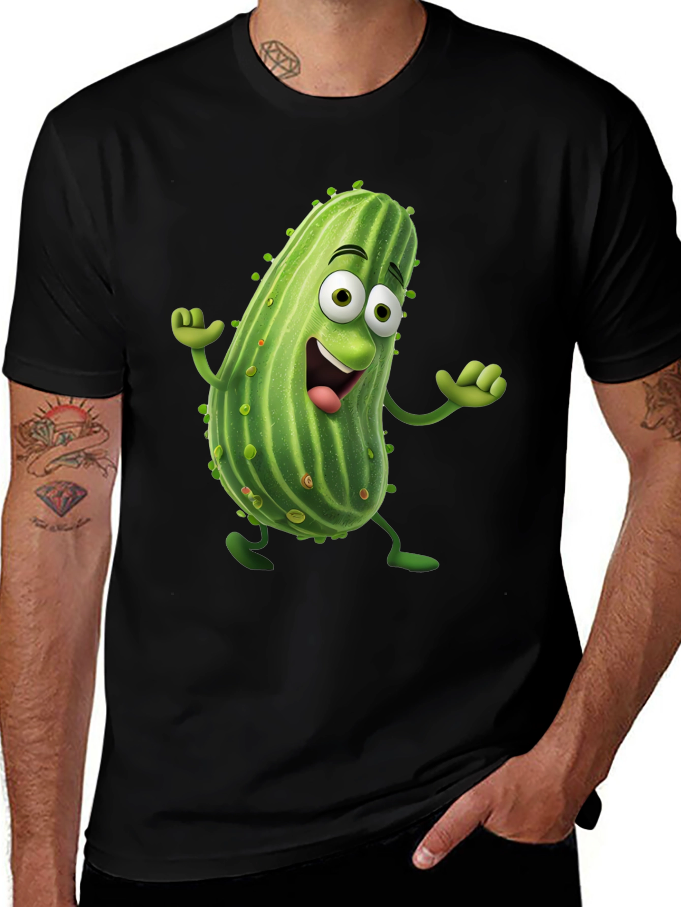 Variant 26 of Funny Pickle Cartoon Black T-Shirt