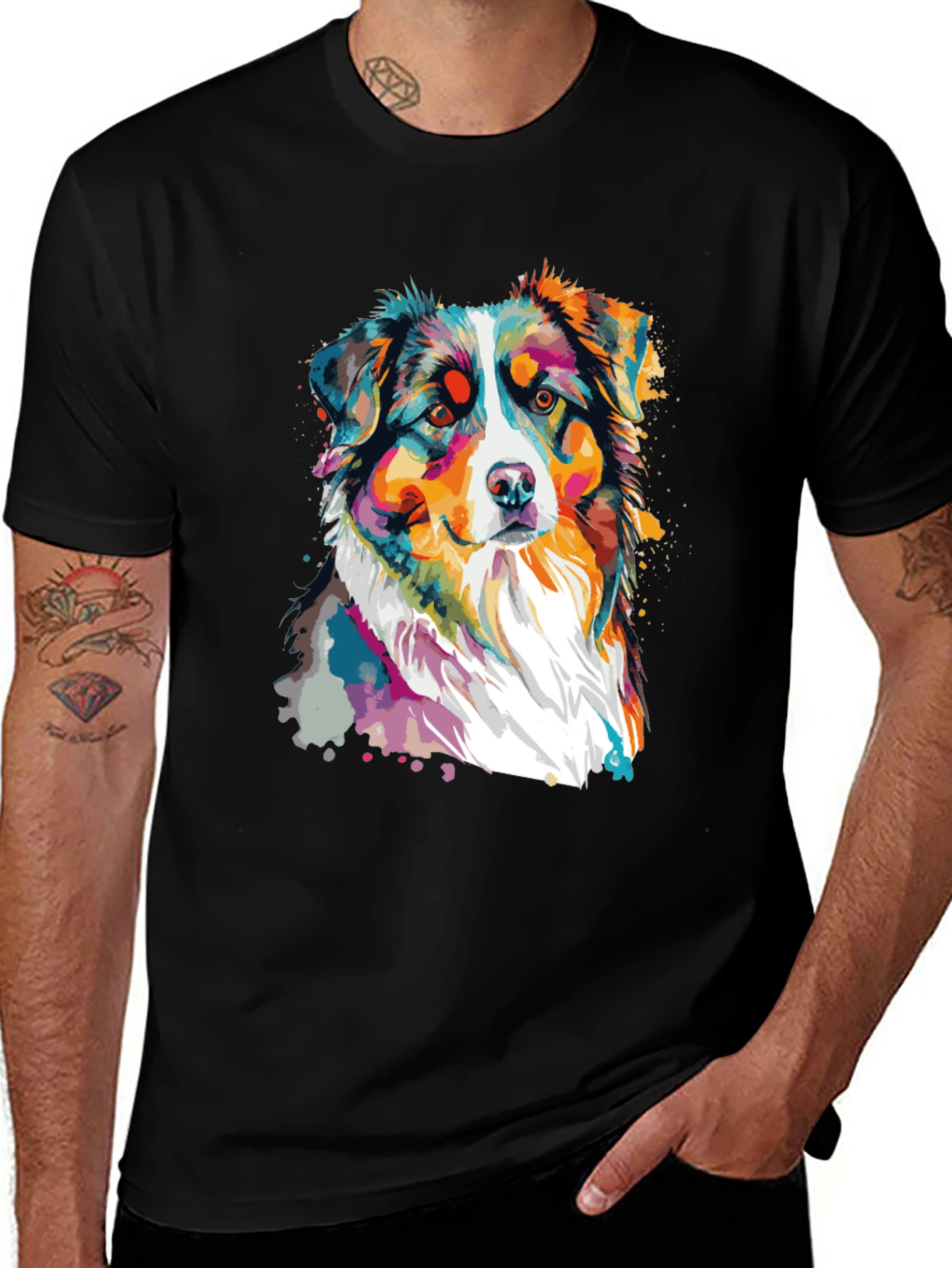 Variant 22 of Colorful Dog Graphic Tee - Australian Shepherd Art T-Shirt