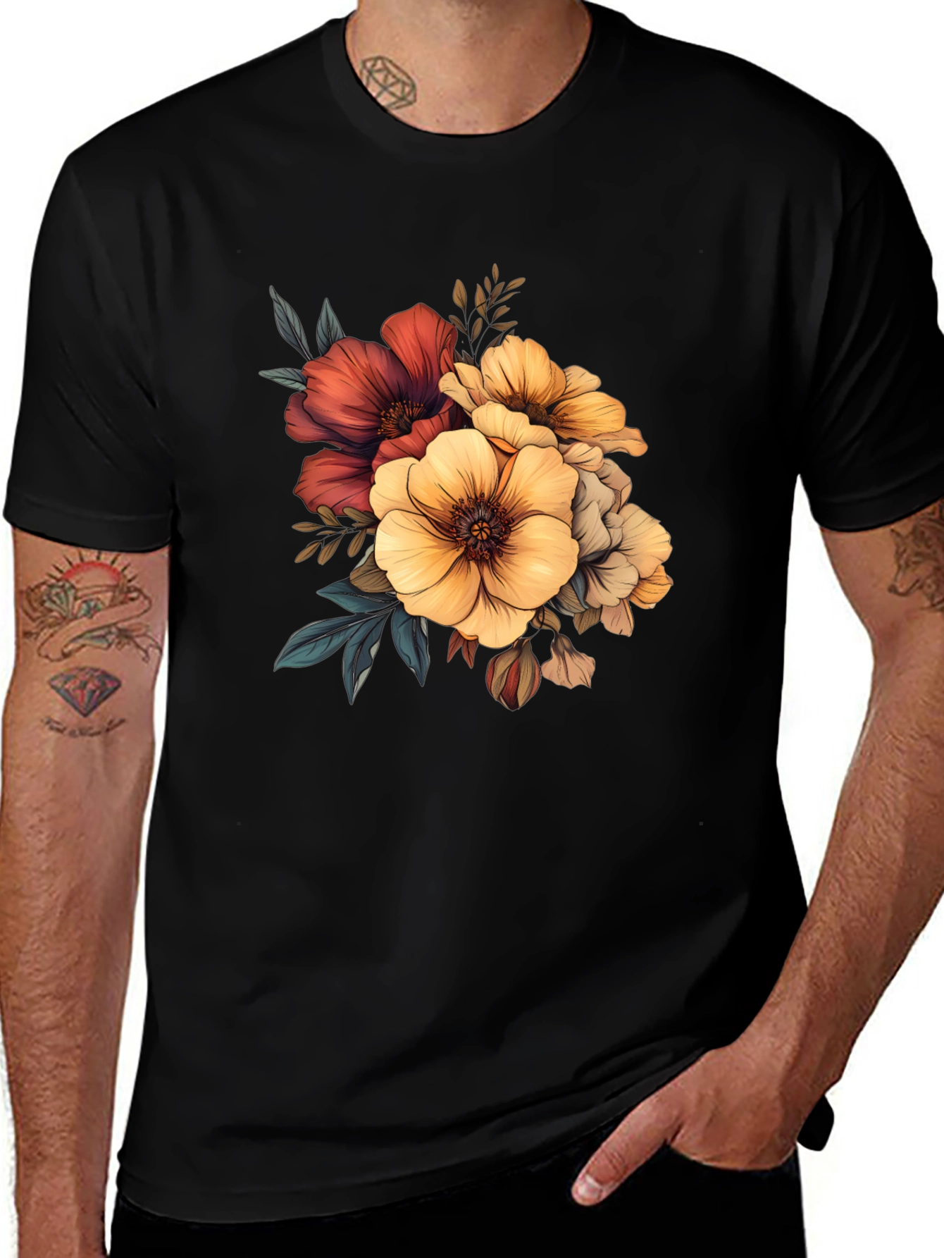 Variant 28 of Floral Graphic T-Shirt - Black