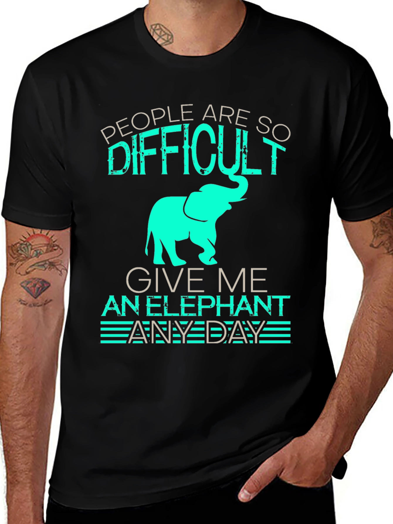 Black Difficult People, Give Me An Elephant Black T-Shirt main image