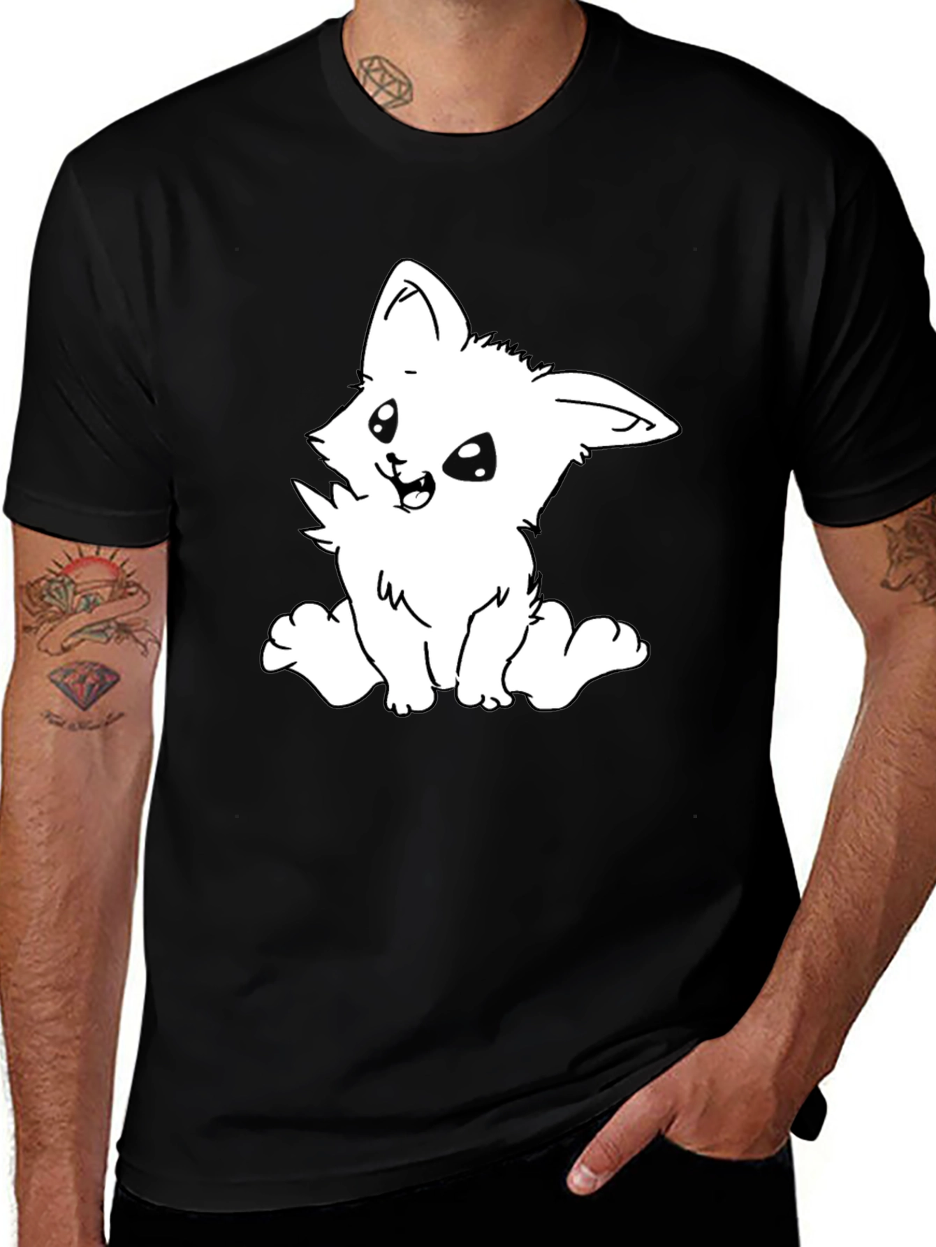 Variant 4 of Cute Cartoon Fox Graphic Tee - Black
