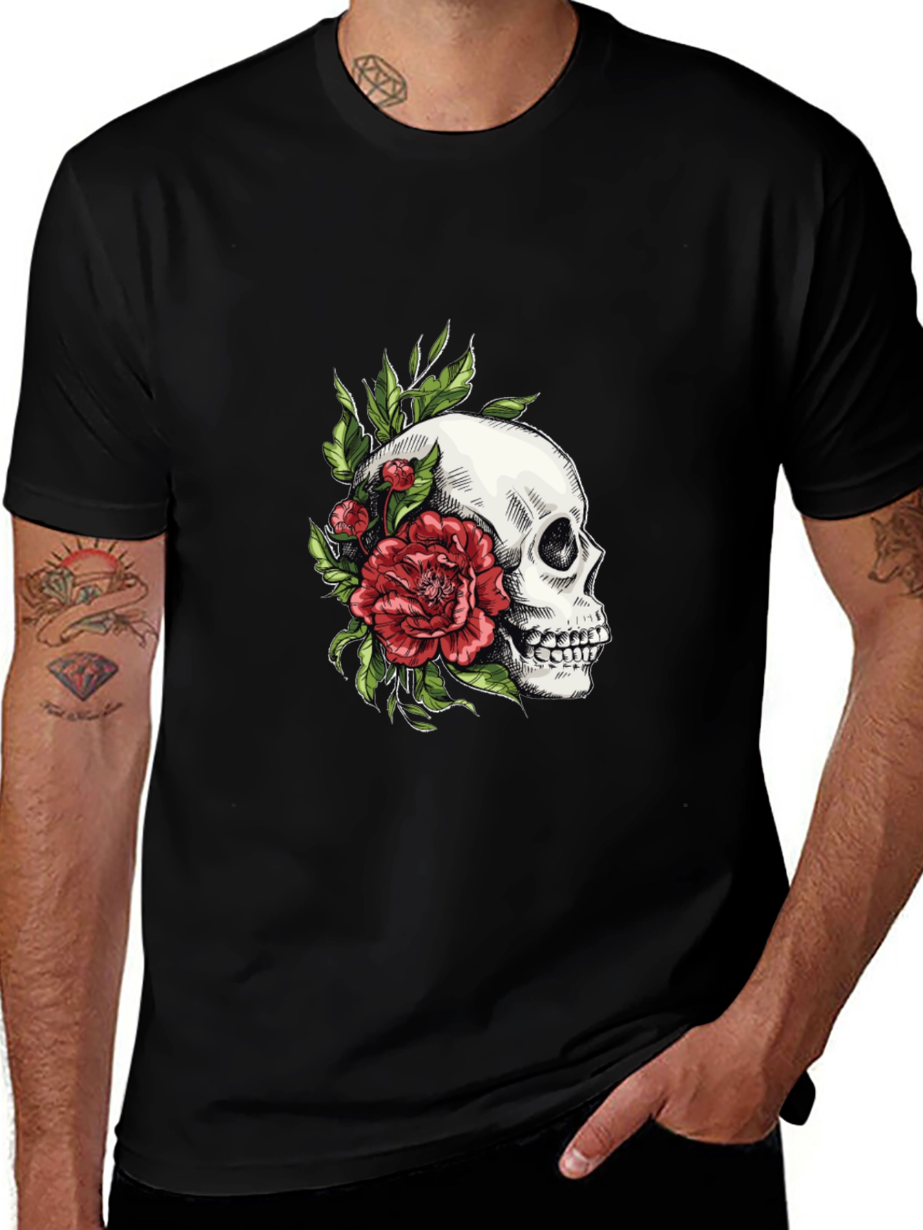 Variant 4 of Skull & Rose Graphic T-Shirt - Edgy Style