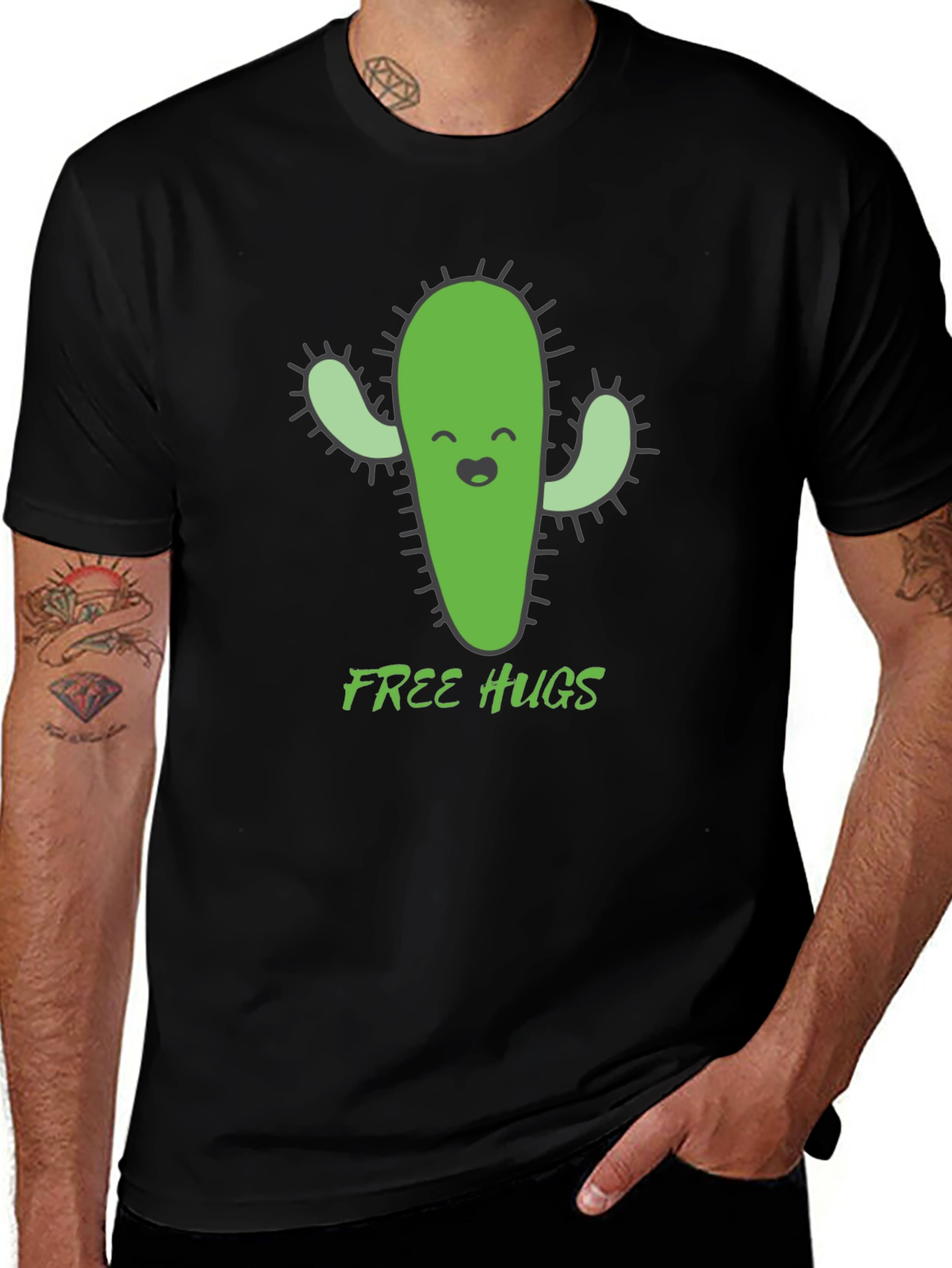 Variant 22 of Cactus Hugs Black T-Shirt - Cute Graphic Tee