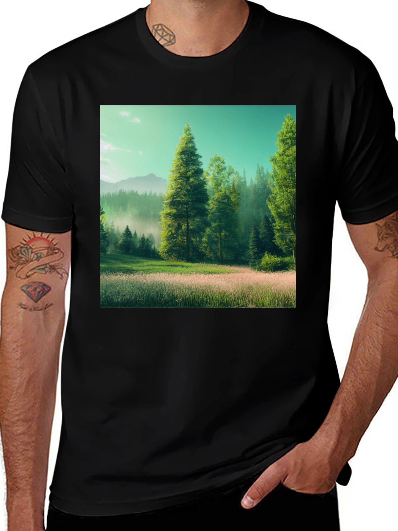 Variant 24 of Nature's Embrace Tee - Black Graphic T-Shirt