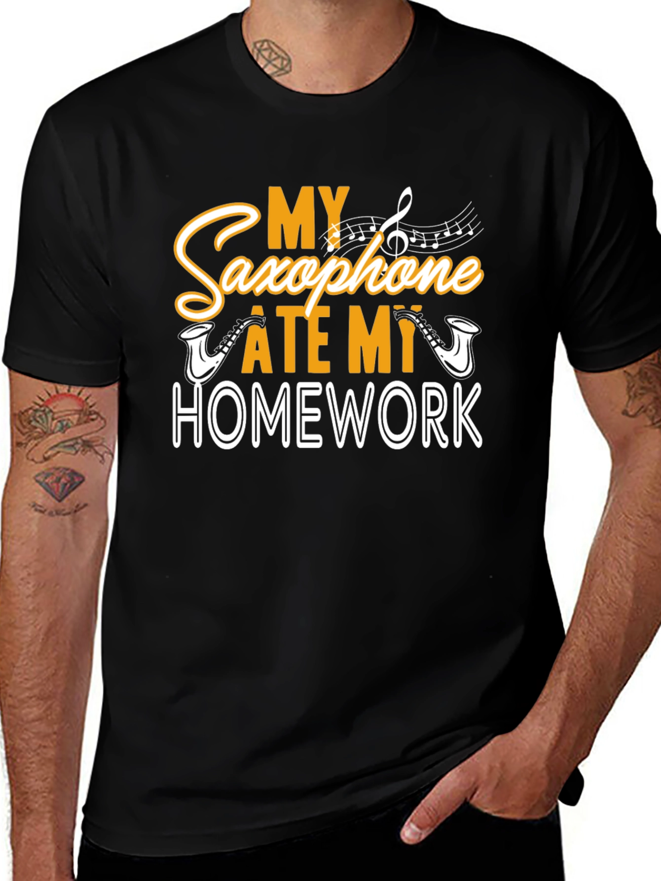 Variant 4 of Saxophone Homework T-Shirt Funny Music Band Gift Tee