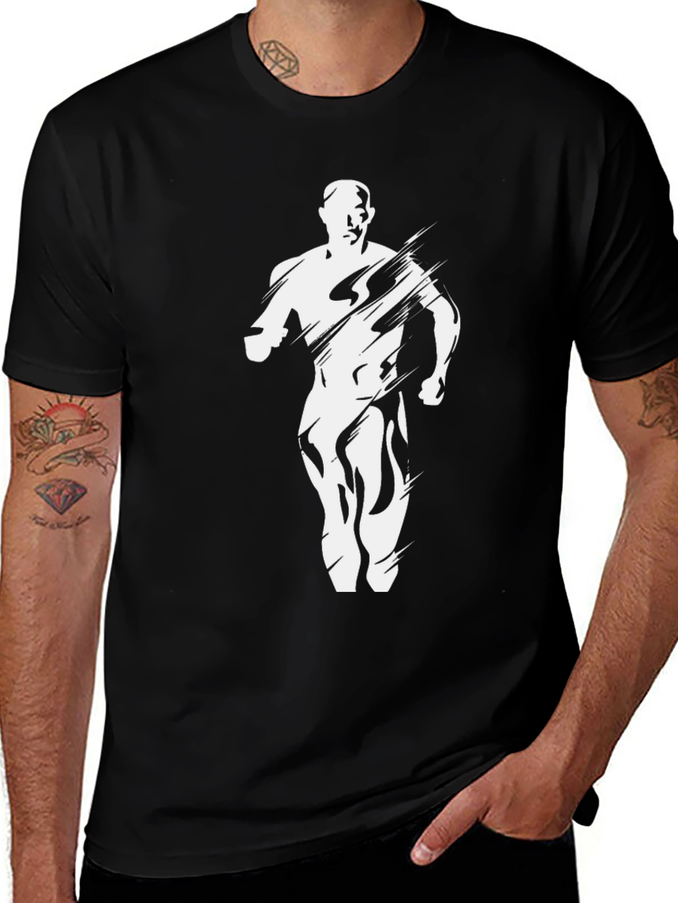 Men's Black Graphic Tee - Running Man Design
