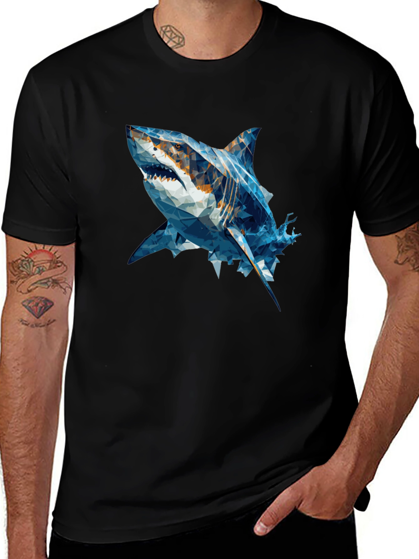 Variant 15 of Geometric Shark Graphic Tee - Black