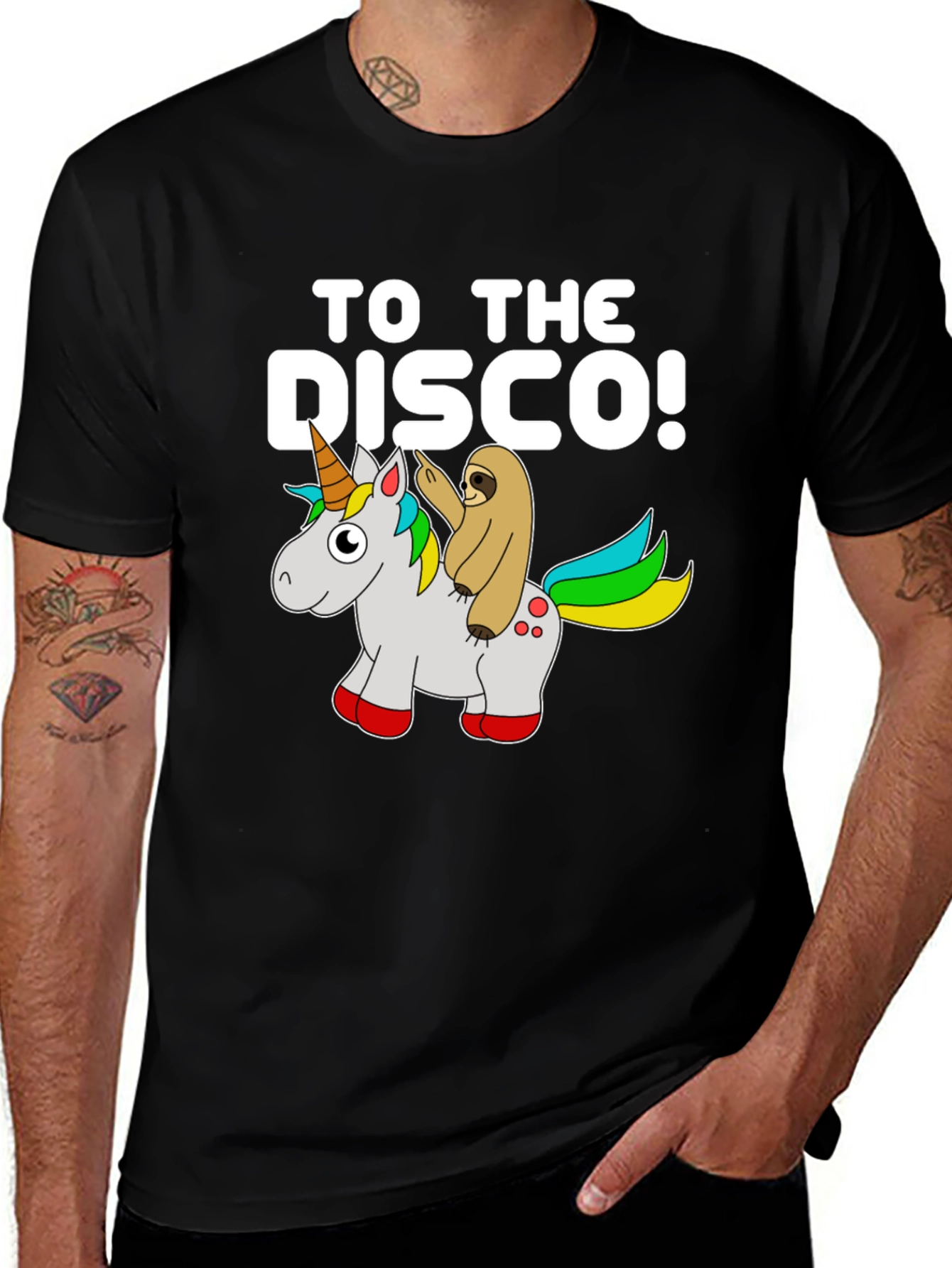 Variant 4 of Sloth Riding Unicorn to the Disco Graphic T-Shirt
