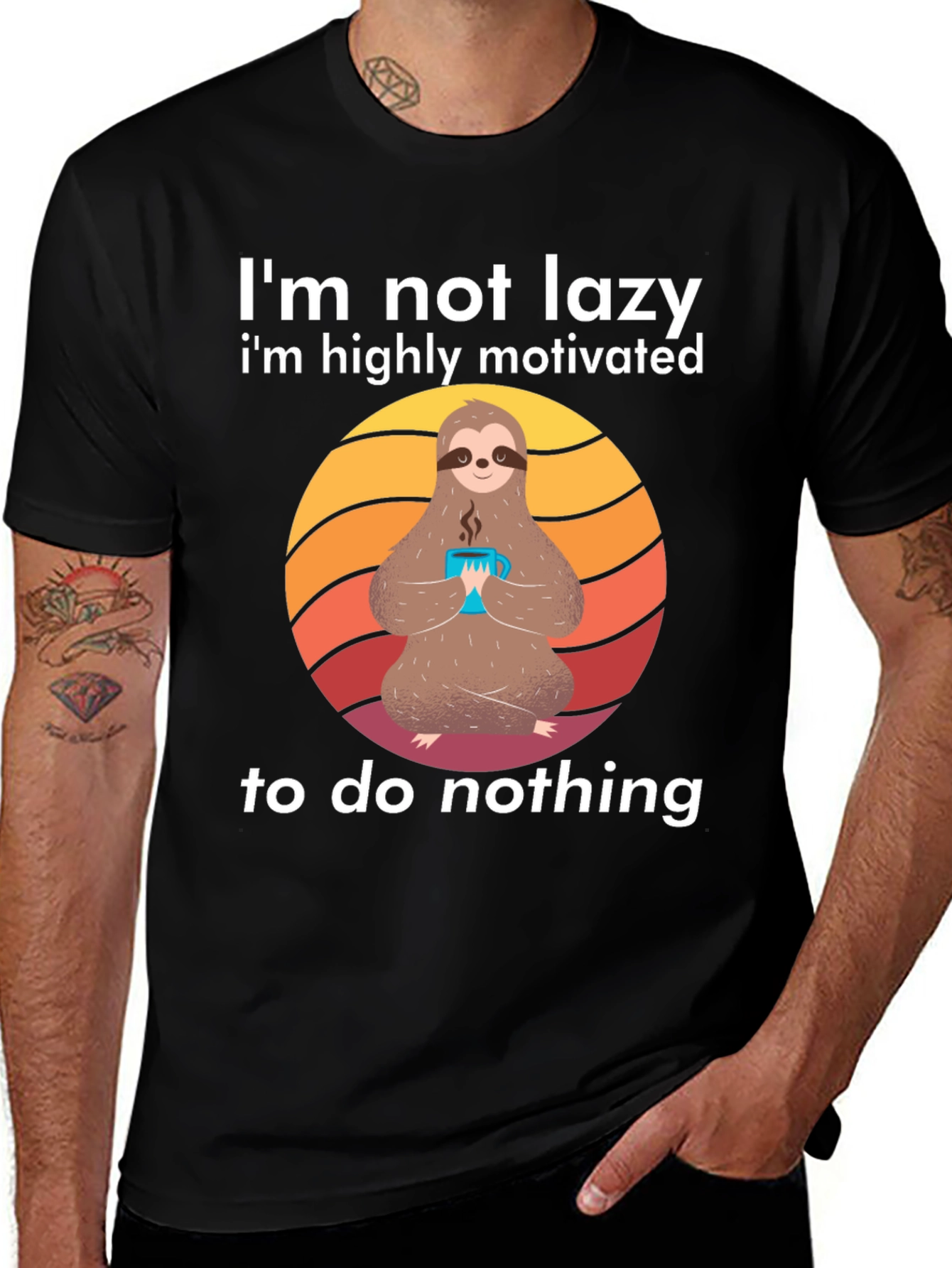 Variant 16 of Lazy Sloth Graphic Tee - Highly Motivated to do Nothing!