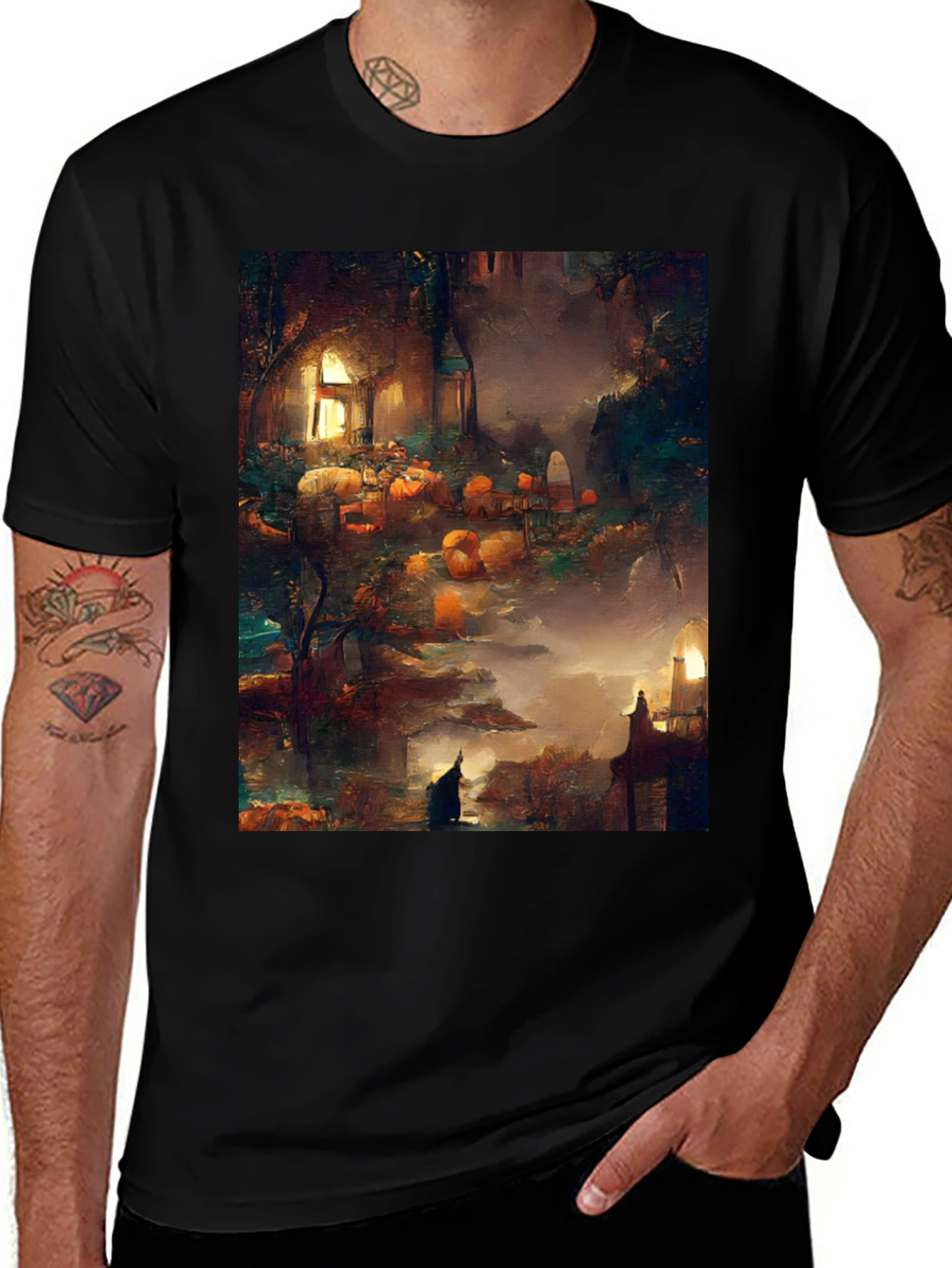 Eerie Pumpkin Patch Graphic Tee - Halloween Style