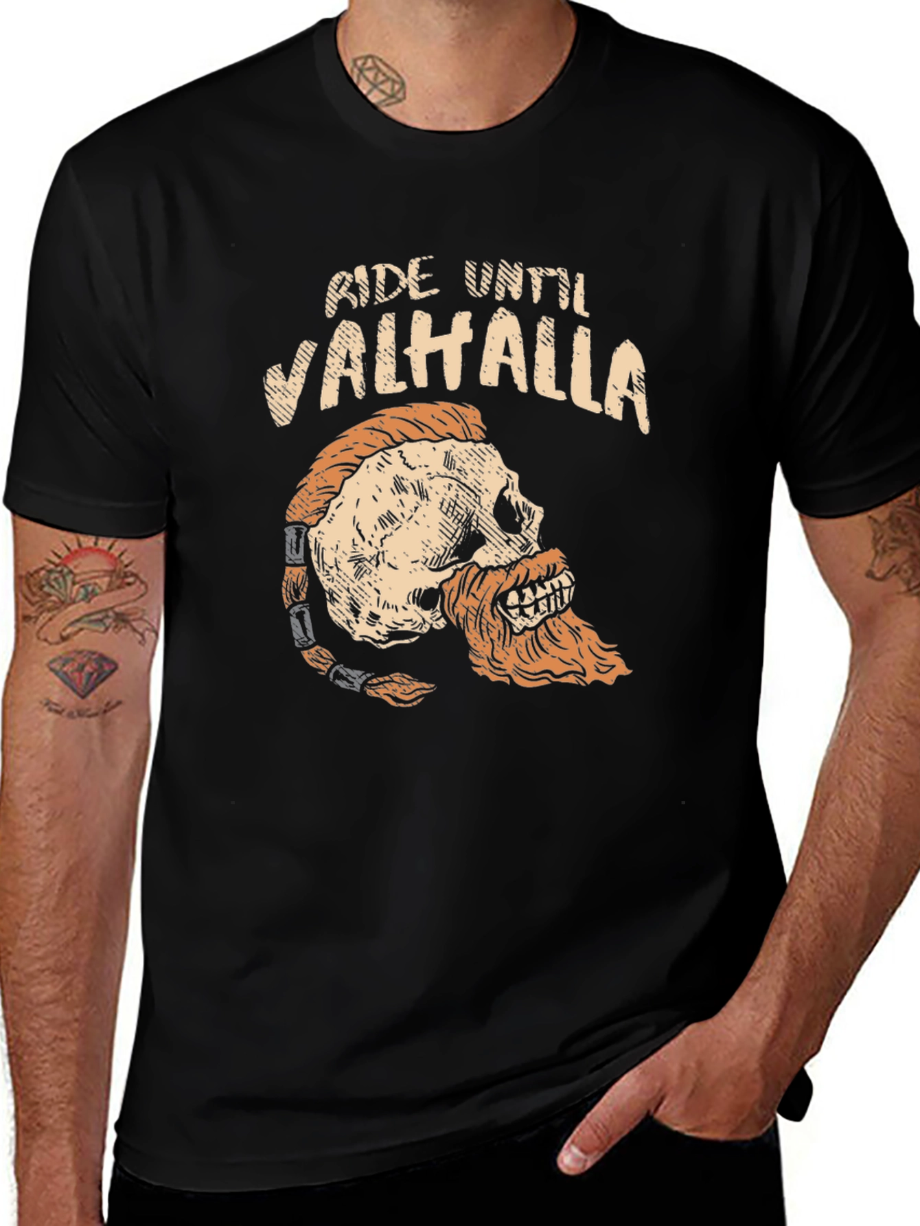 Variant 10 of Ride Until Valhalla Skull Viking Graphic T-Shirt