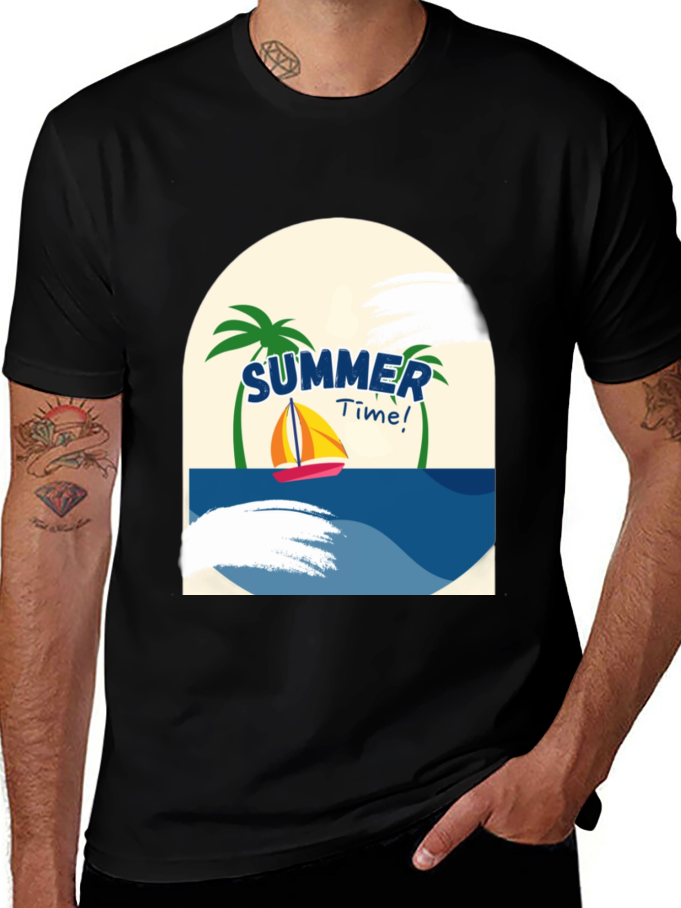 Variant 3 of Summer Time Graphic T-Shirt - Tropical Sailboat Design