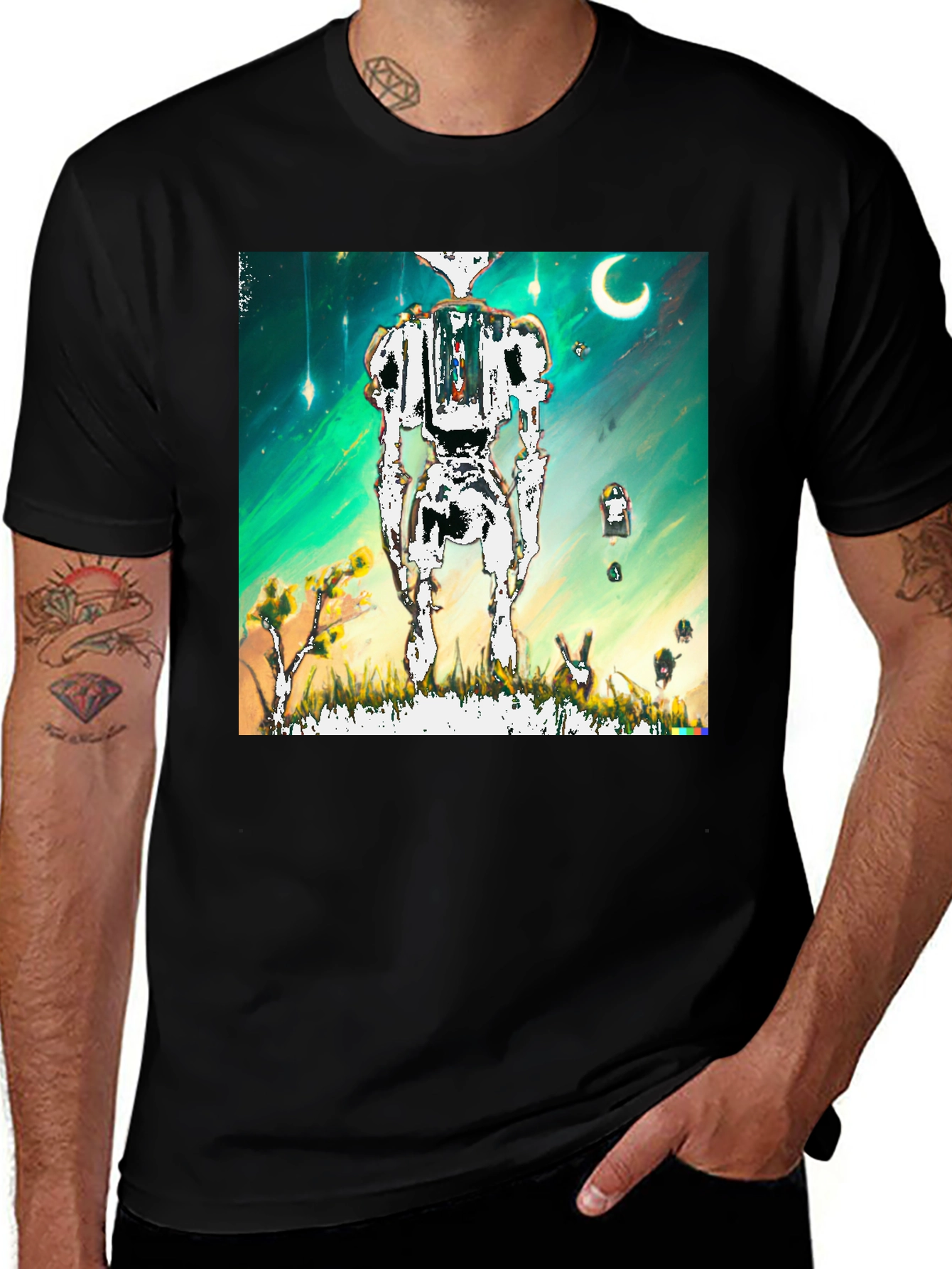 Variant 27 of Surreal Robot Graphic Black T-Shirt