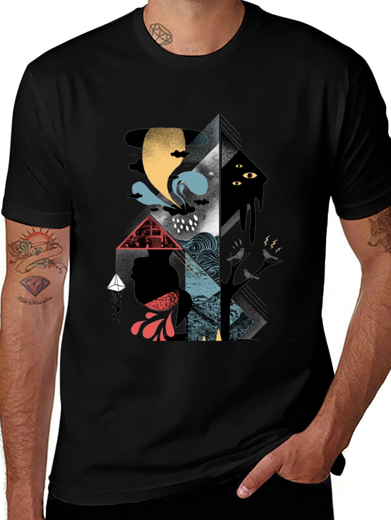 Variant 21 of Abstract Graphic Print Men's Black T-Shirt