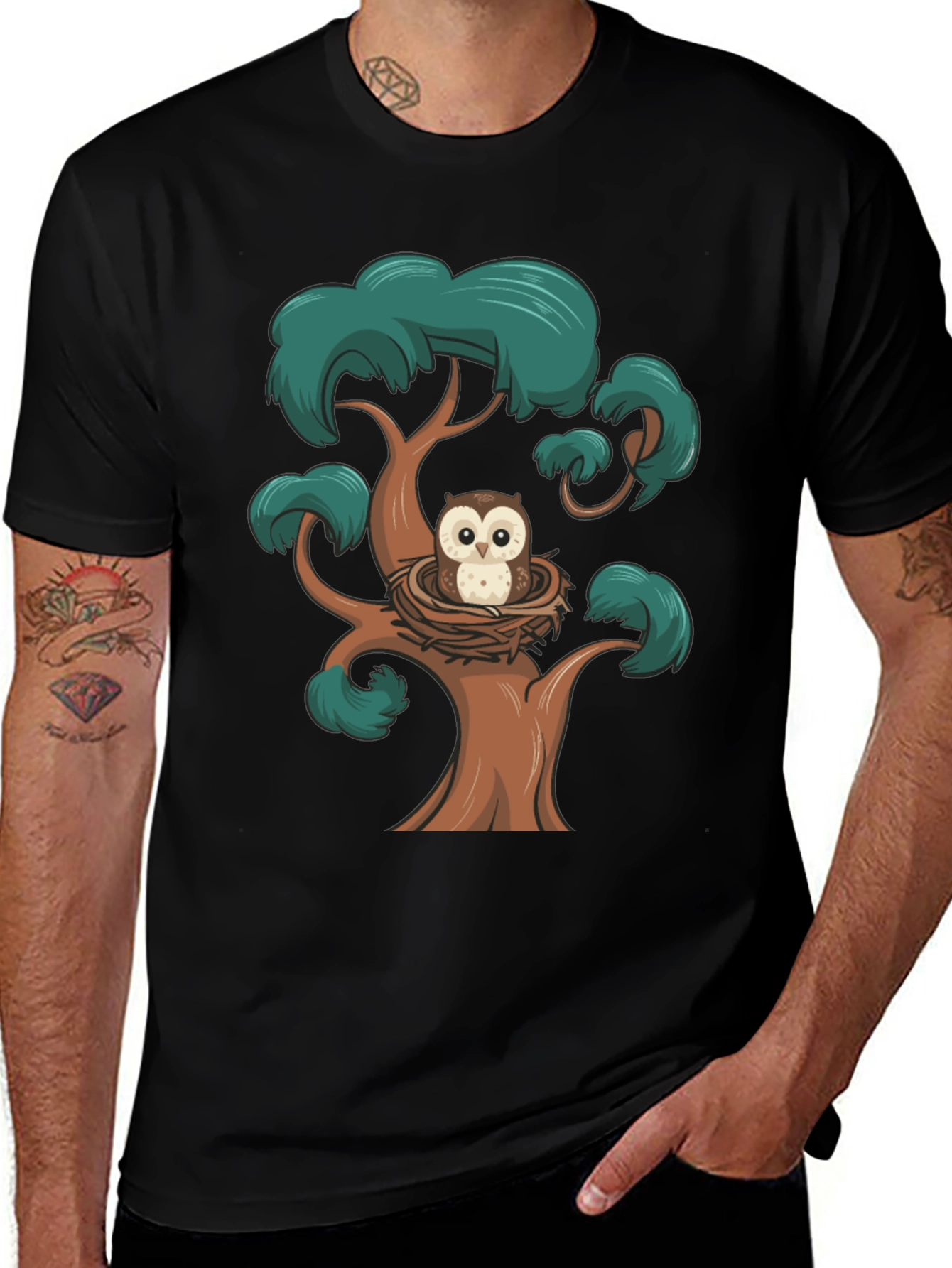 Variant 16 of Owl Tree Graphic Tee - Nature Lovers