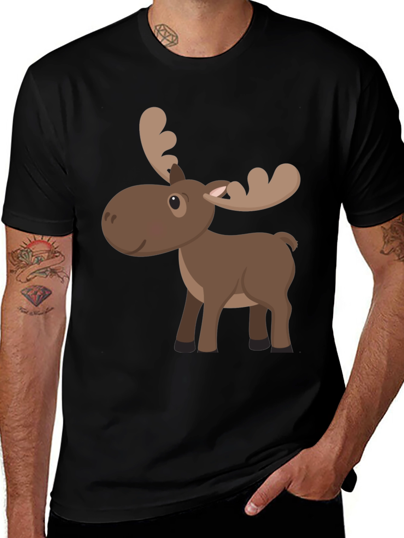 Variant 11 of Cartoon Moose Graphic Tee - Black