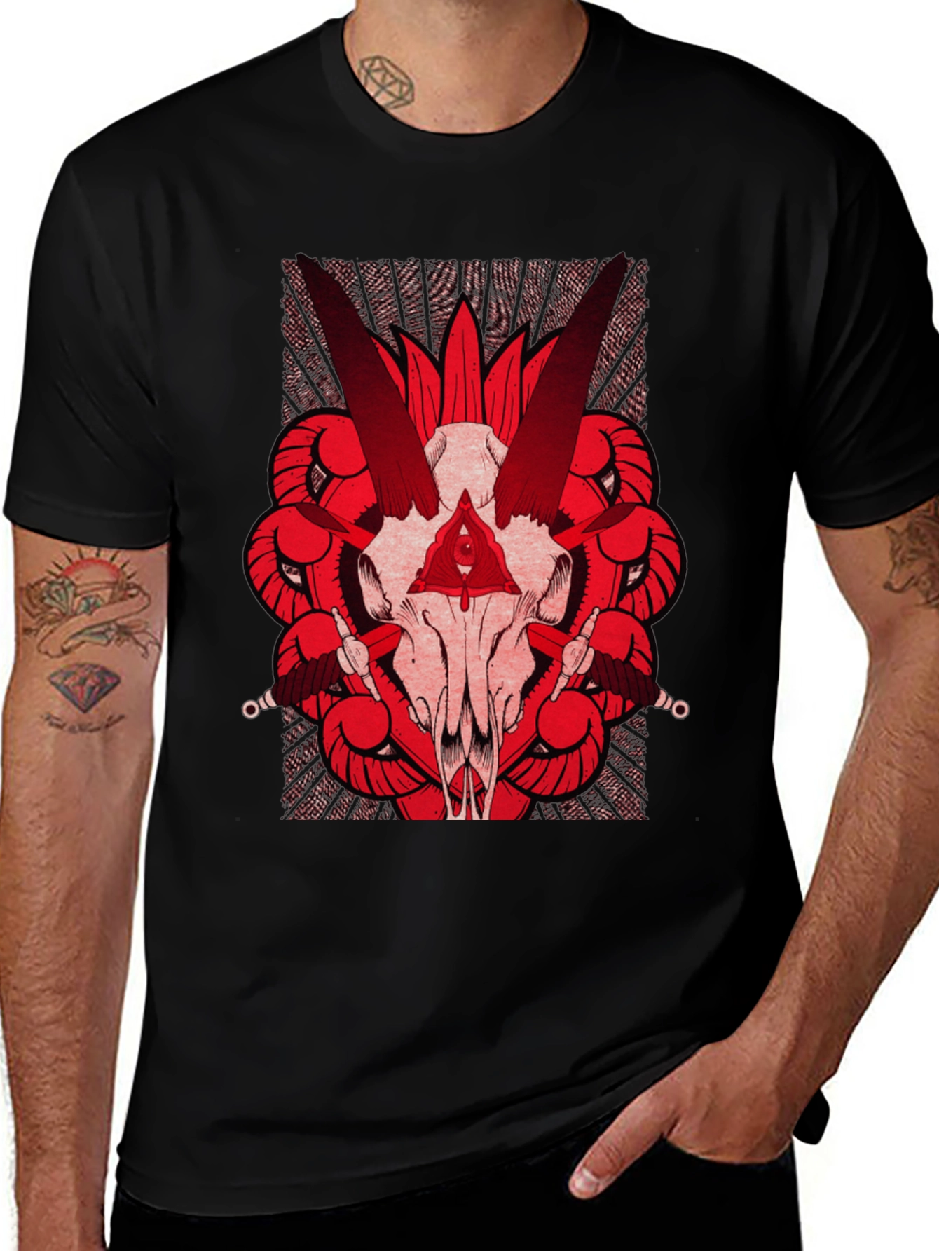 Variant 26 of Red Skull Graphic Tee - Black Cotton T-Shirt