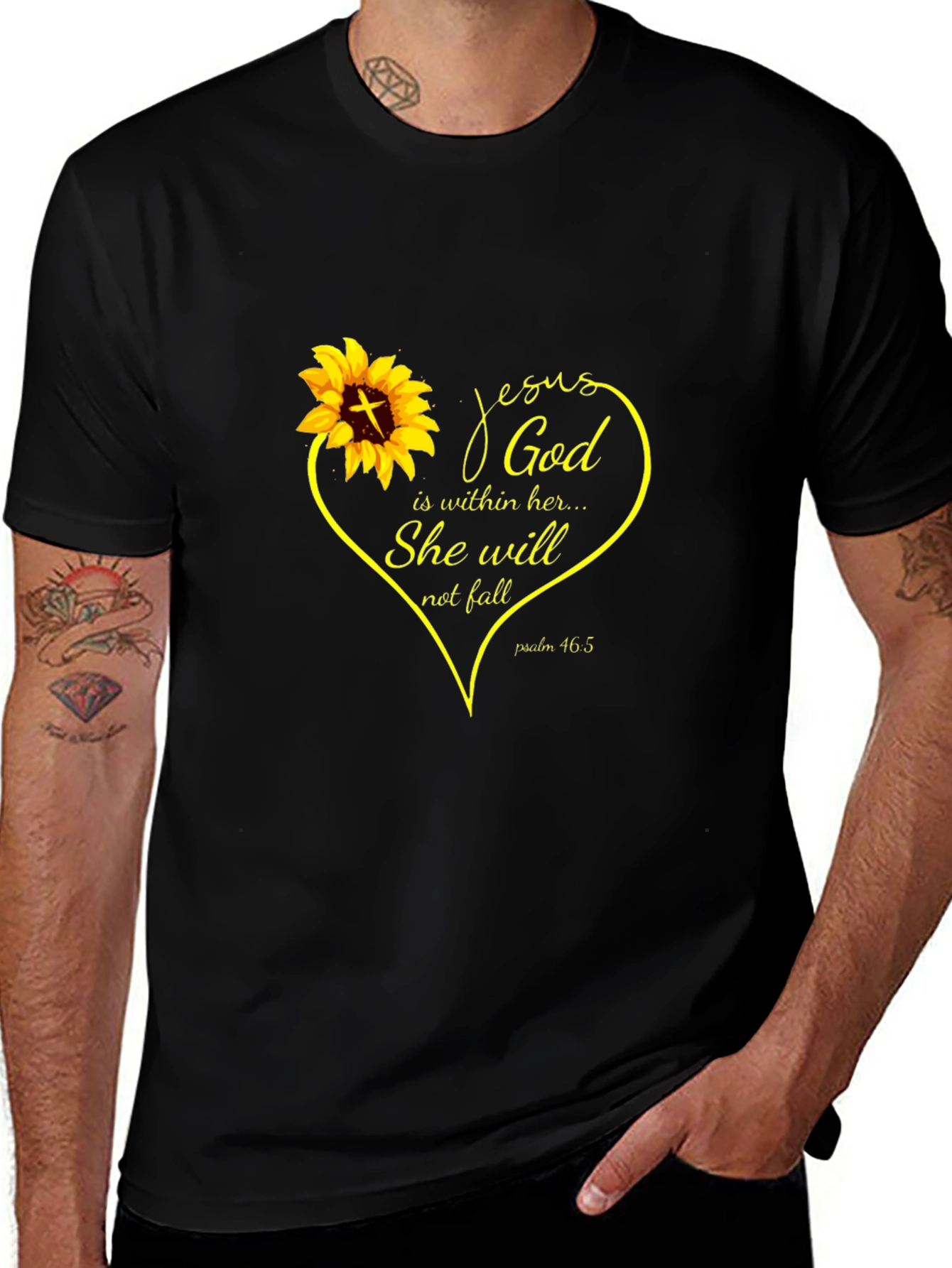 Variant 18 of Faith Sunflower T-Shirt - Jesus God is Within Her Tee