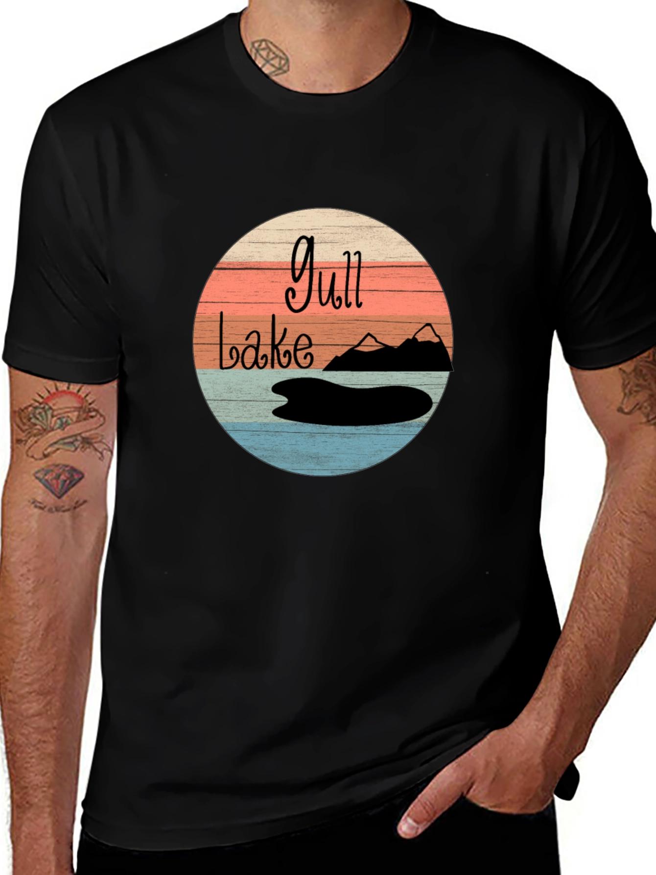 Variant 11 of Gull Lake Retro Graphic T-Shirt - Men's Black Tee