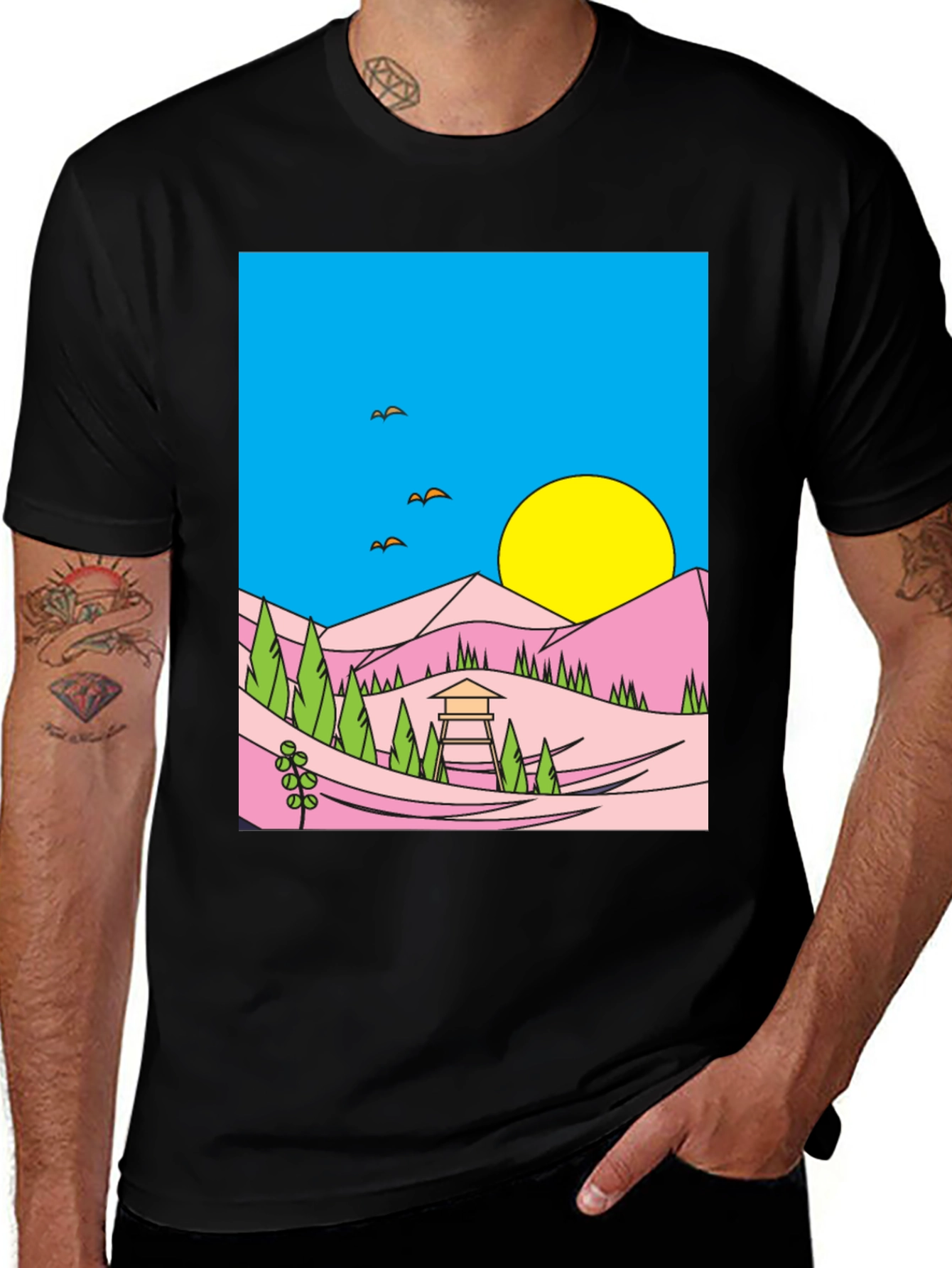 Variant 20 of Sunset Vista Graphic Tee - Black Cotton Blend