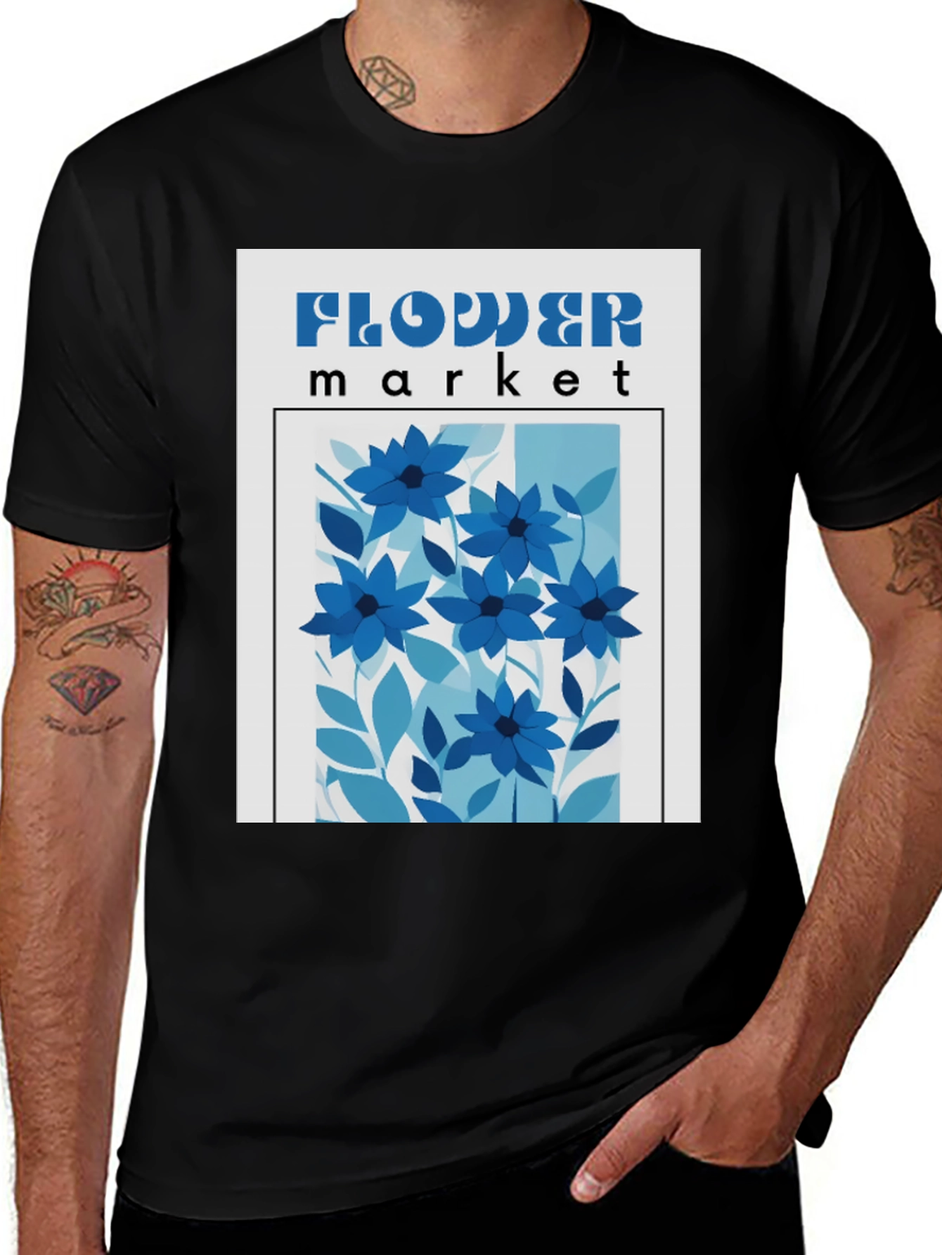 Variant 9 of Flower Market Graphic Tee - Black Cotton Blend