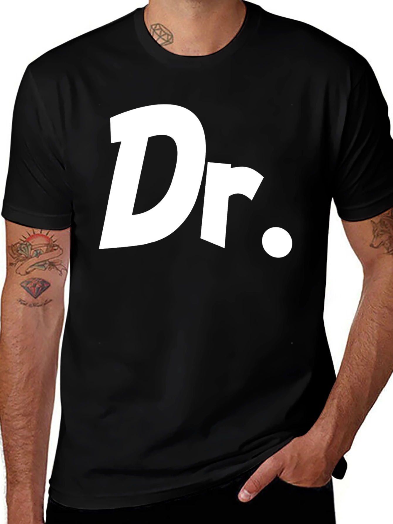 Variant 7 of Dr. T-Shirt - Black Cotton Tee with Bold White Text