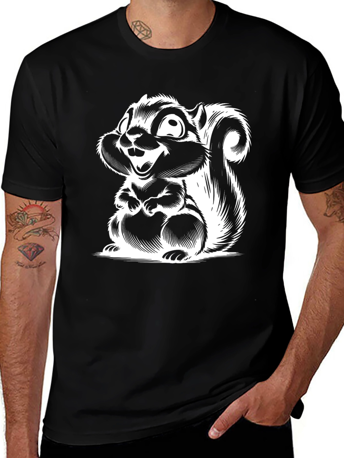 Variant 14 of Squirrel Graphic Tee - Black Cotton T-Shirt