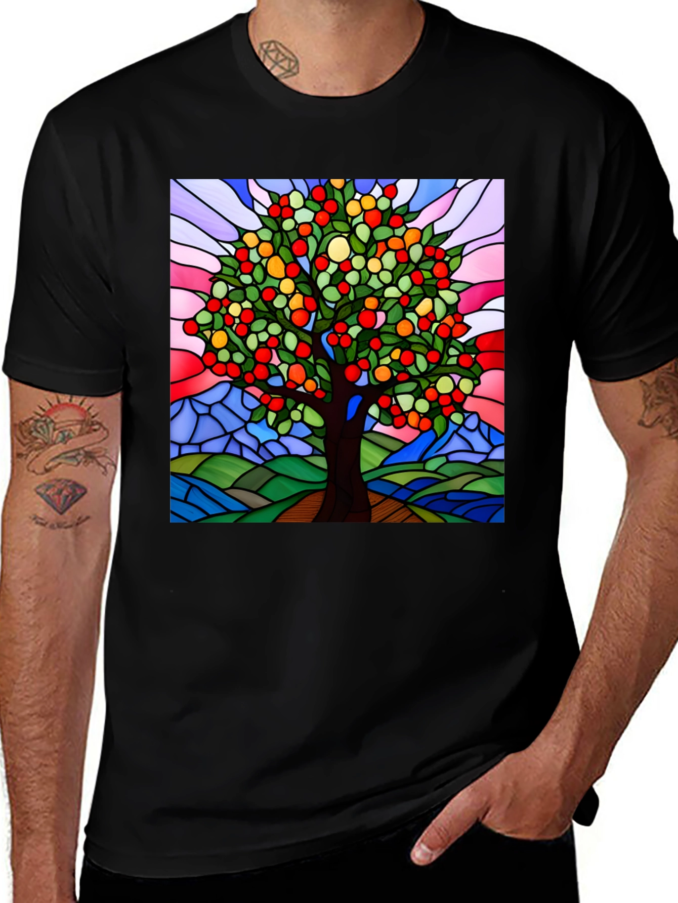 Variant 12 of Colorful Tree of Life Stained Glass Graphic Tee